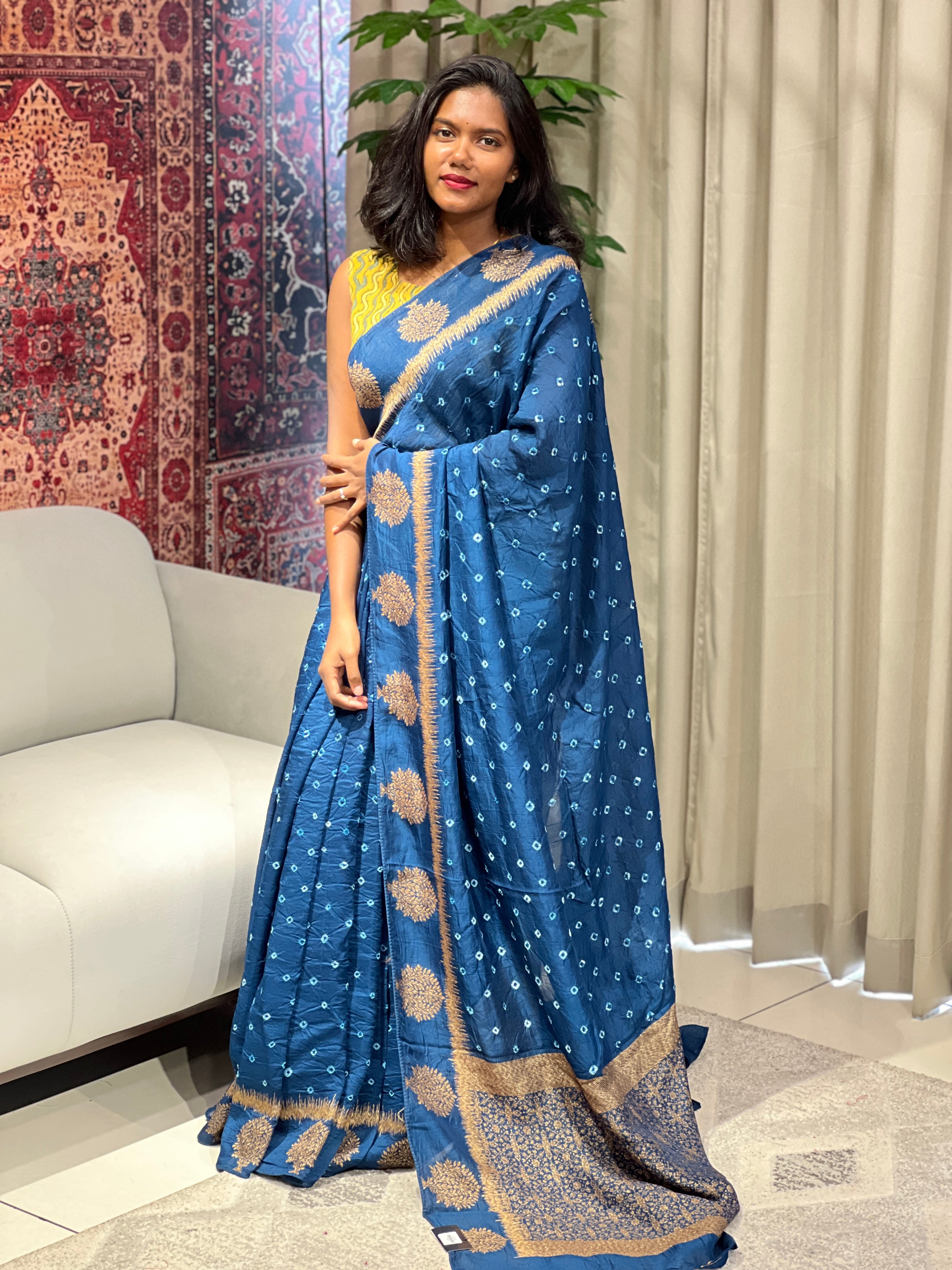 Bandhani Tie & Dye Patterned Banarasi Silk Saree | YNG660