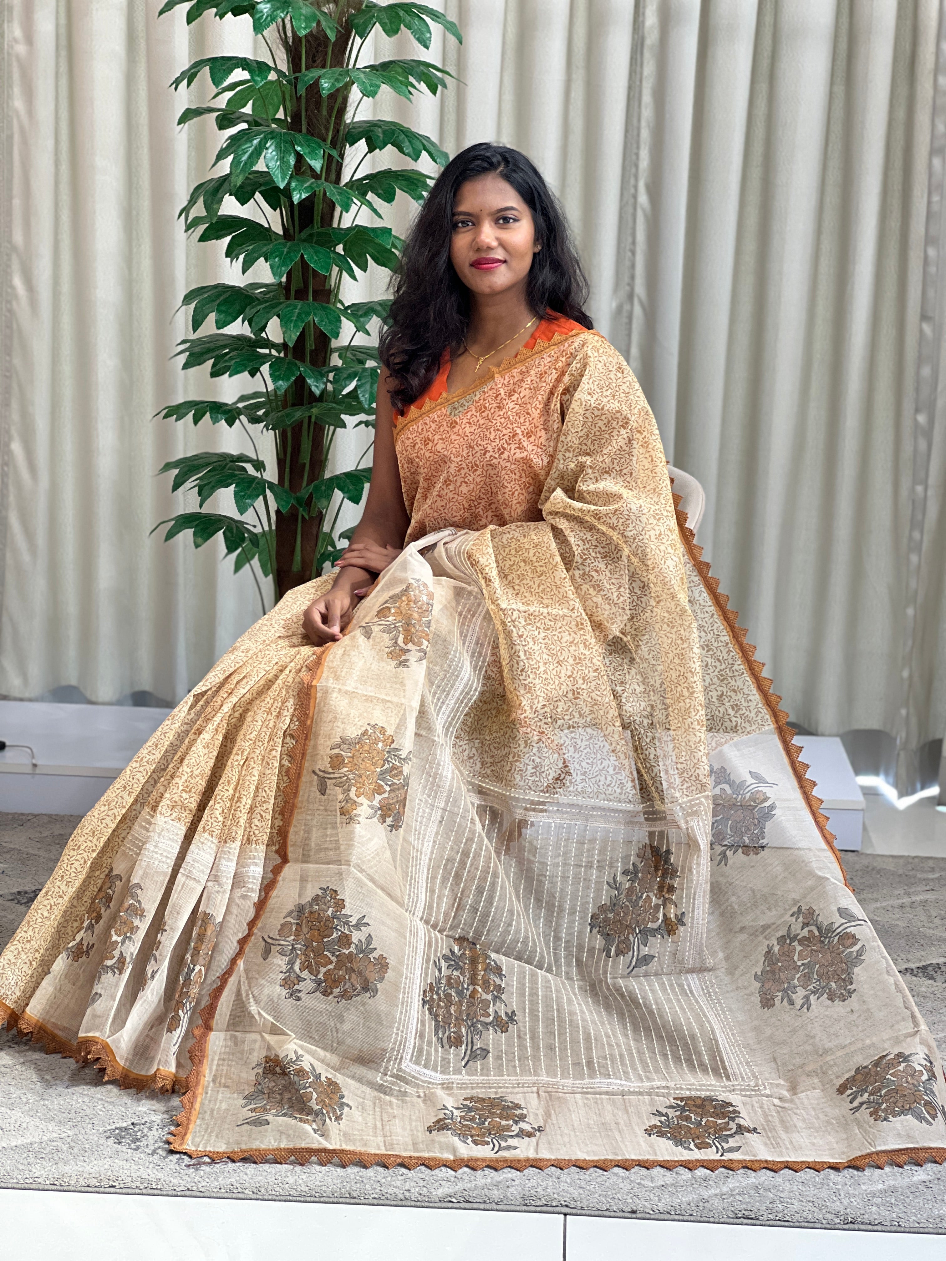 Geometric Pattern Super Net Kota Saree  | YNG1341
