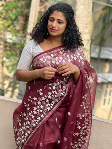 Floral Star Embroidery Design  Organza Saree | SK280