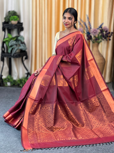 Copper Zari Woven Semi Silk Saree | KRK140