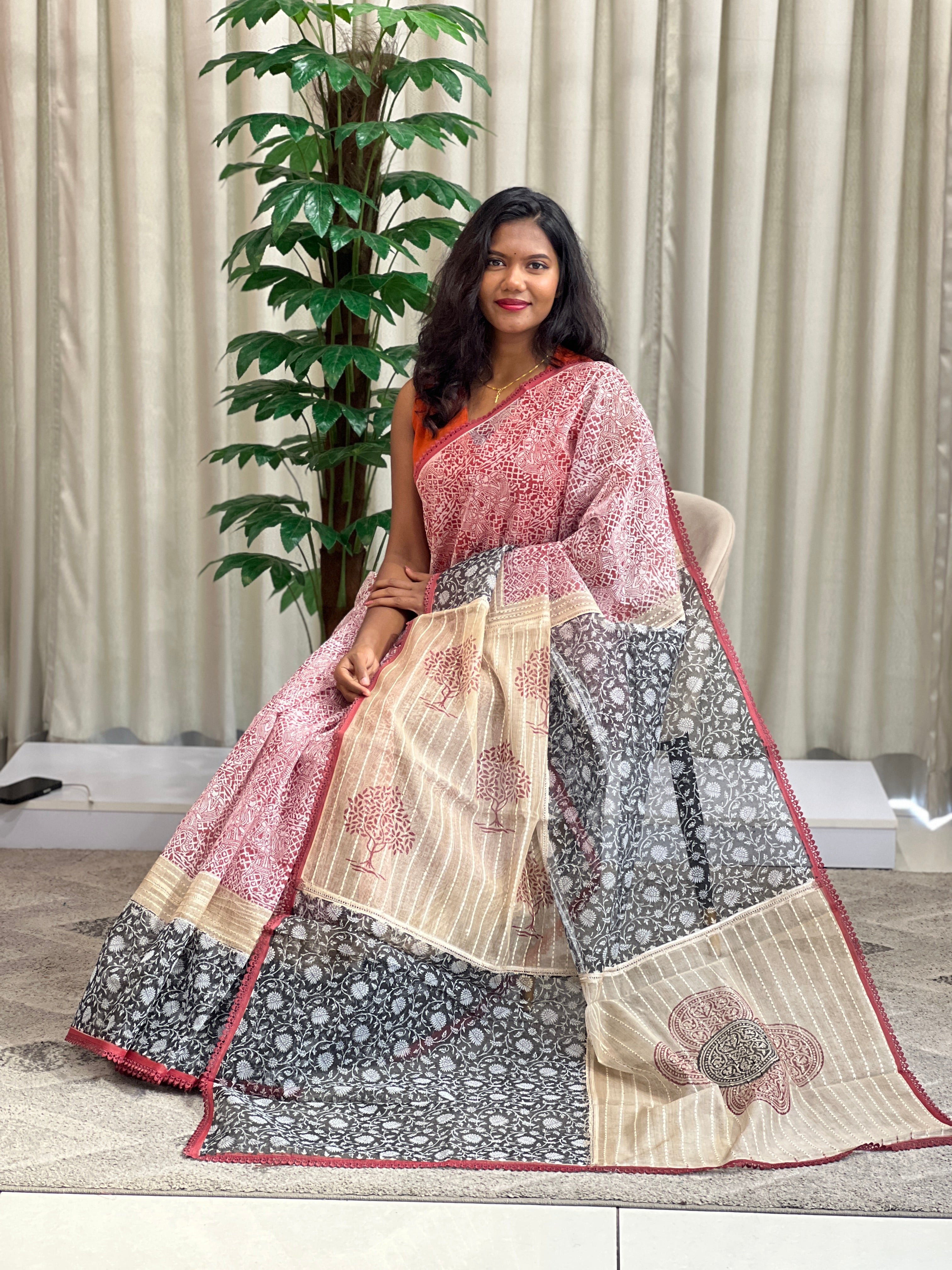 Geometric Pattern Super Net Kota Saree  | YNG1336