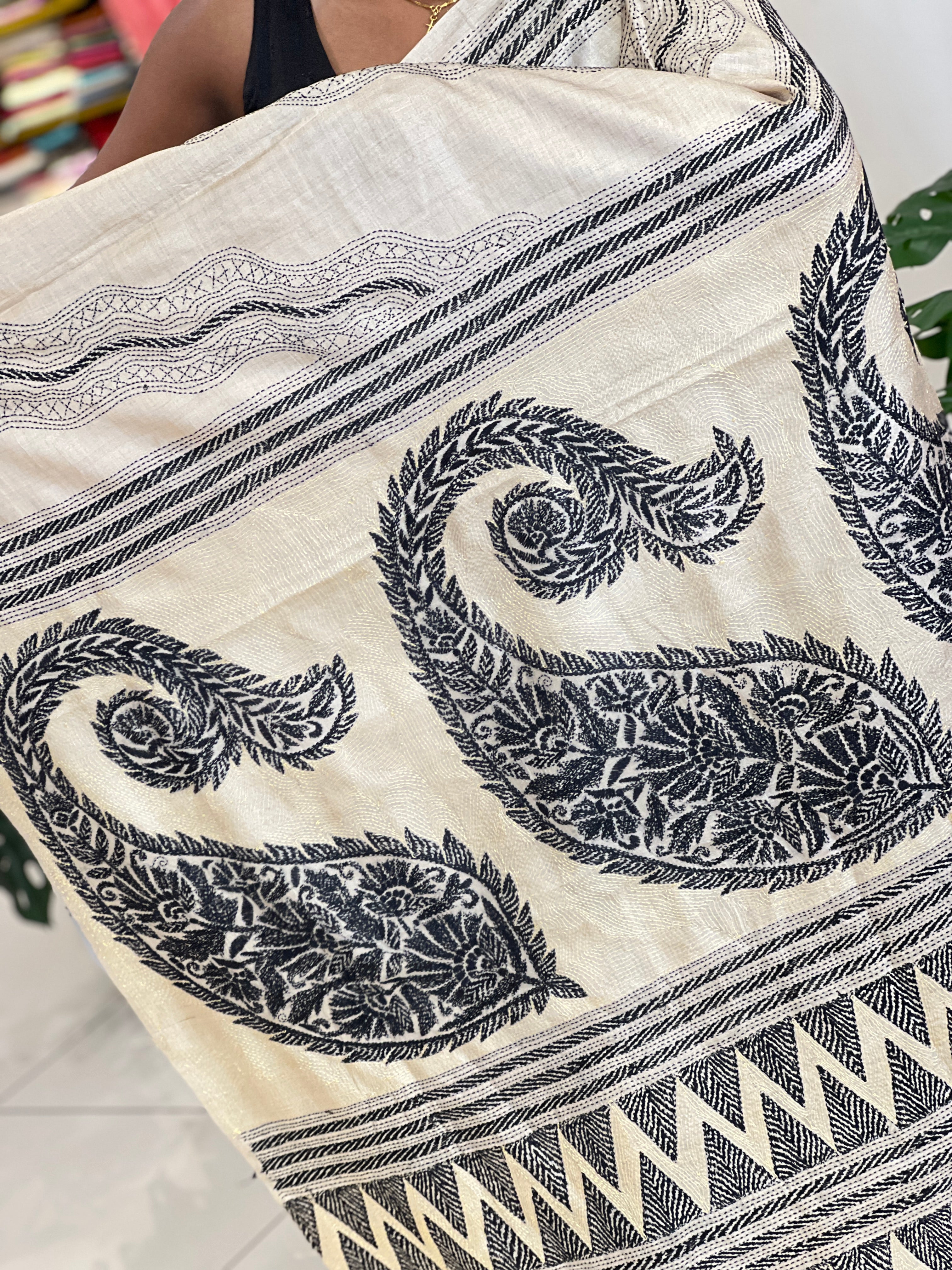 Kantha Embroidered Tussar Saree | AYD141