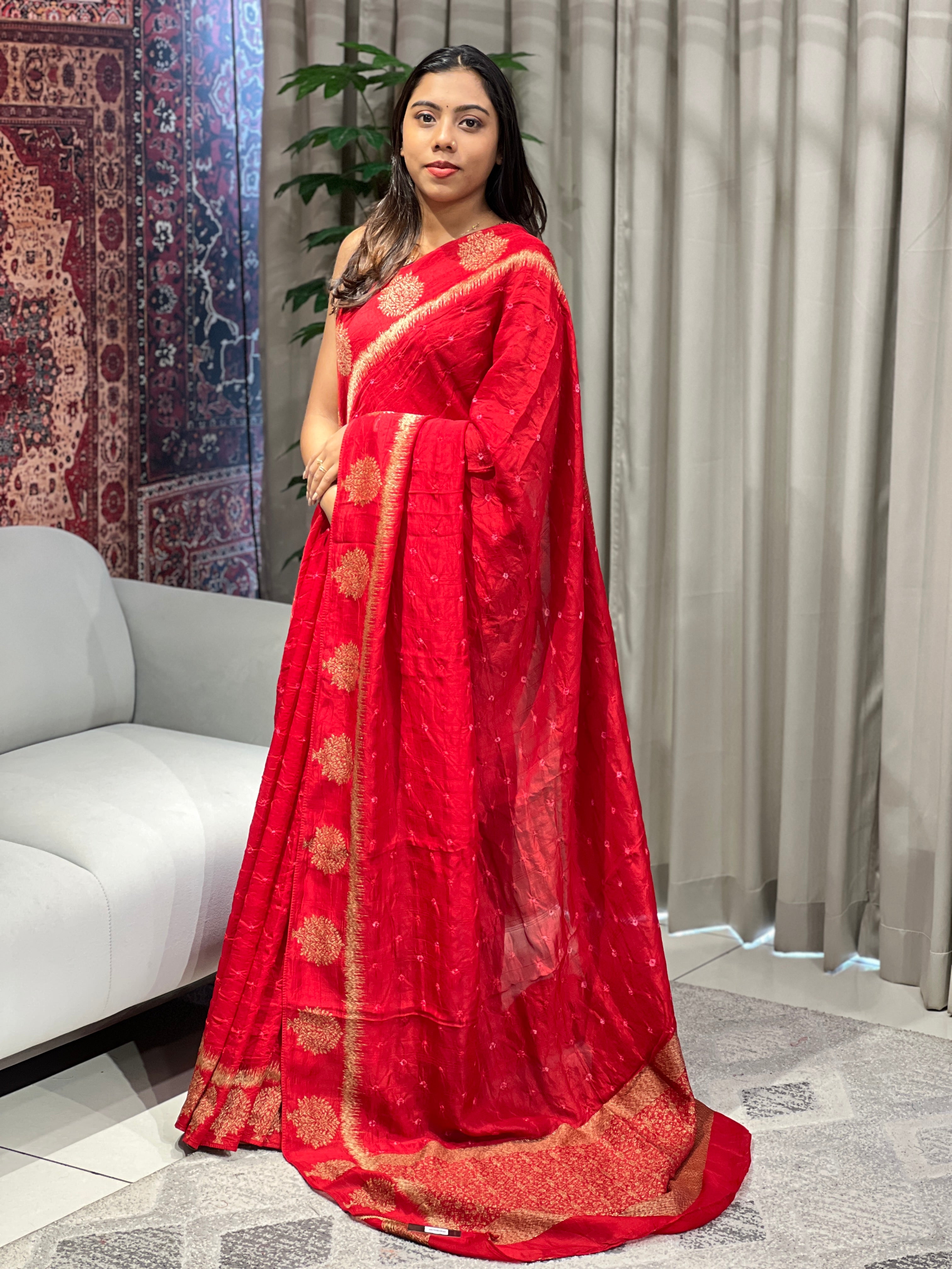 Bandhani Tie & Dye Patterned Banarasi Silk Saree | YNG656