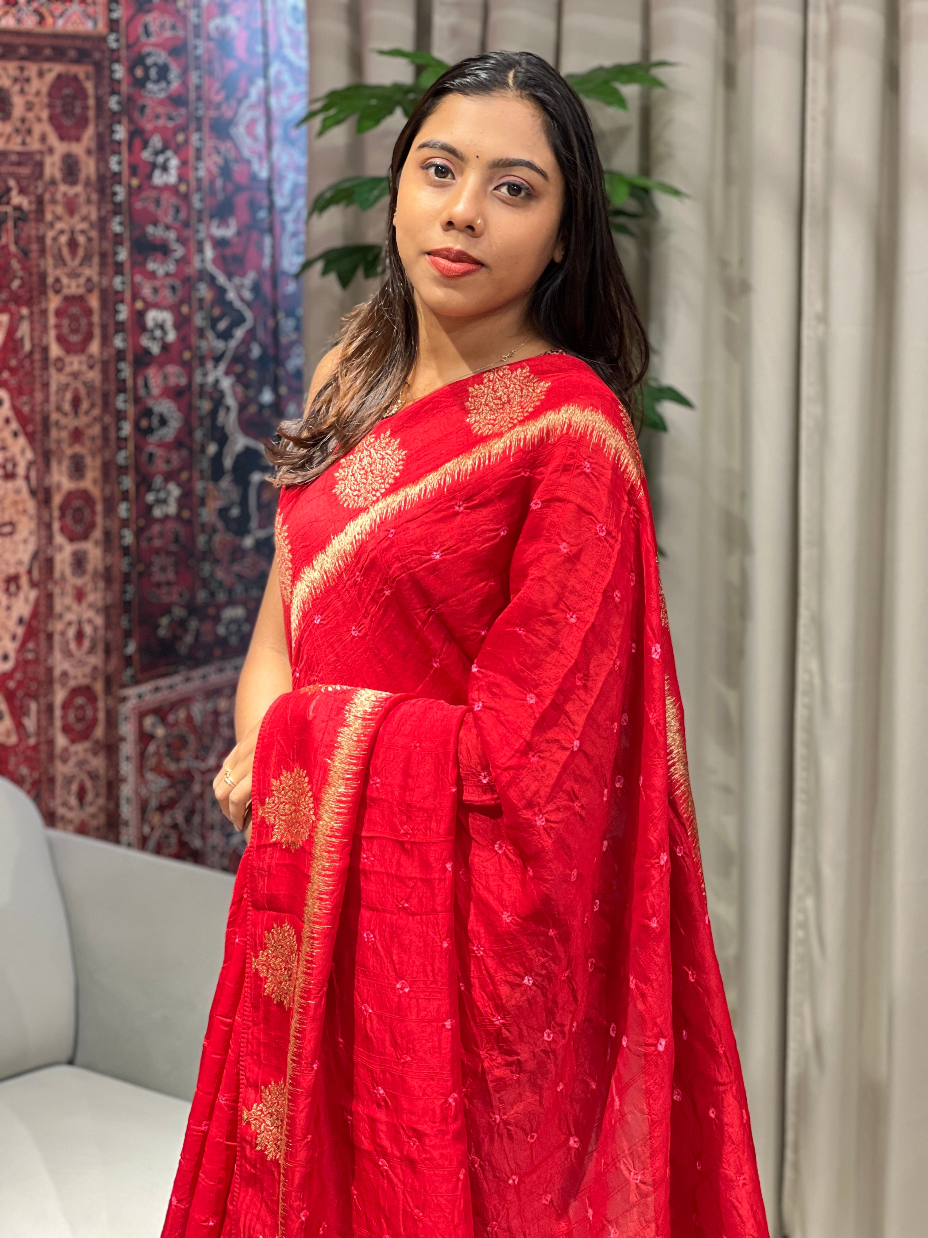 Bandhani Tie & Dye Patterned Banarasi Silk Saree | YNG656