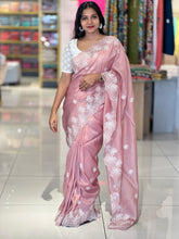 Floral Machine Embroidered Crushed Organza Saree | BLD1102