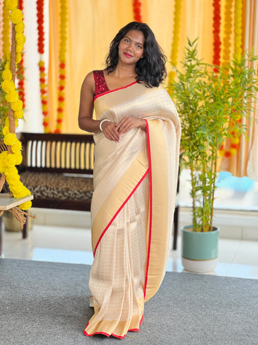Tissue Weaving Check patterned Semi Silk Saree | HT227