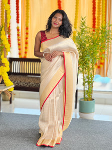 Tissue Weaving Check patterned Semi Silk Saree | HT227