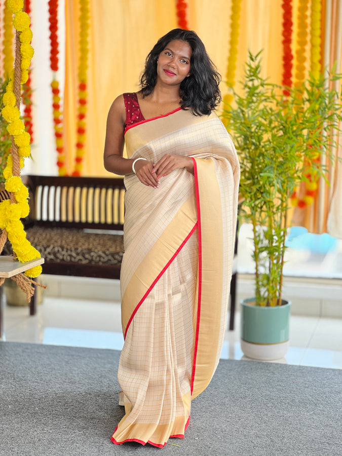 Tissue Weaving Check patterned Semi Silk Saree | HT227
