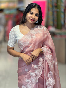Floral Machine Embroidered Crushed Organza Saree | BLD1102