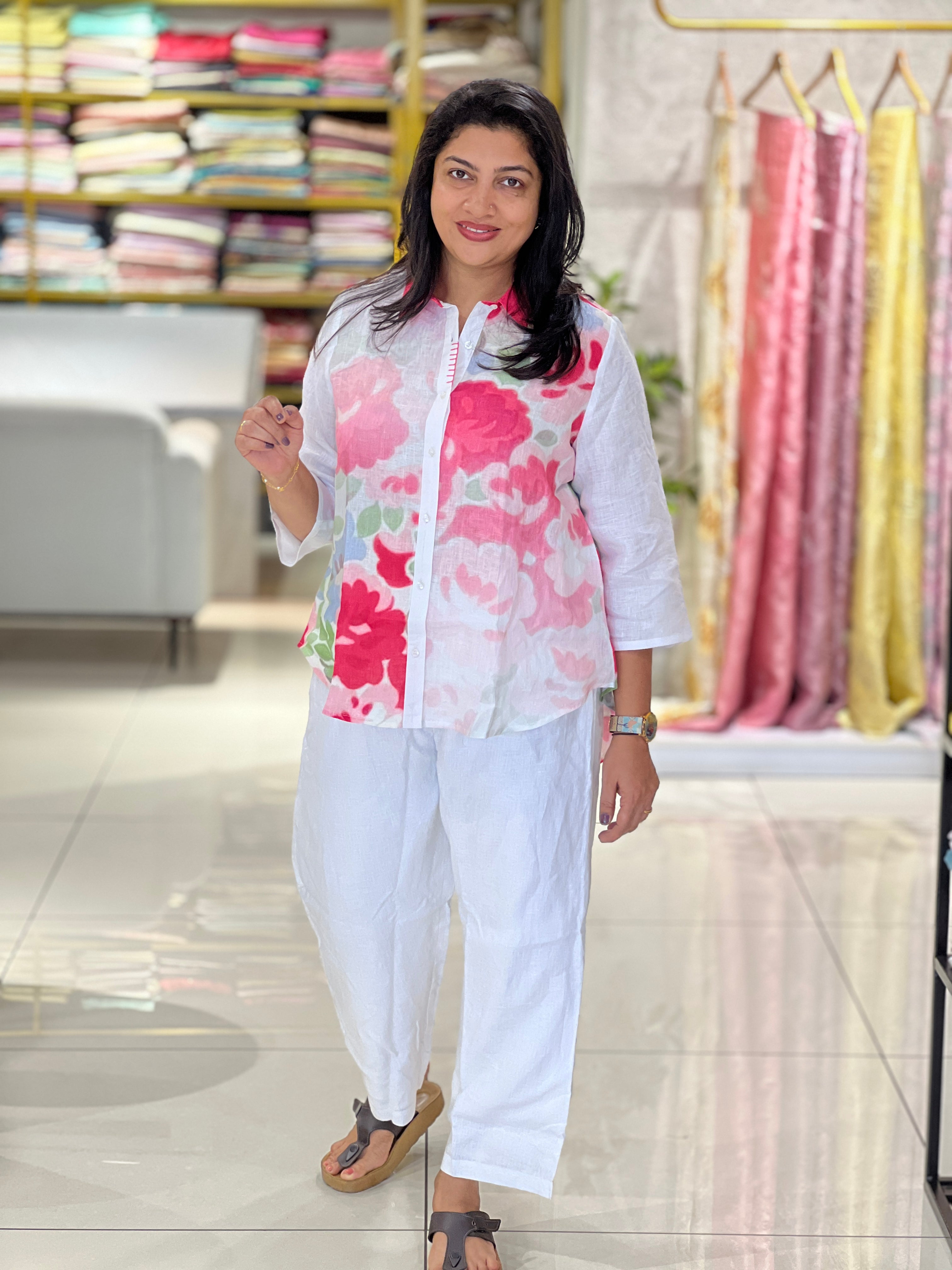 Floral Printed Shirt Pattern Pure Linen Kurta | RAG106