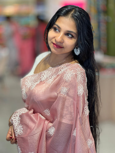 Floral Machine Embroidered Crushed Organza Saree | BLD1102