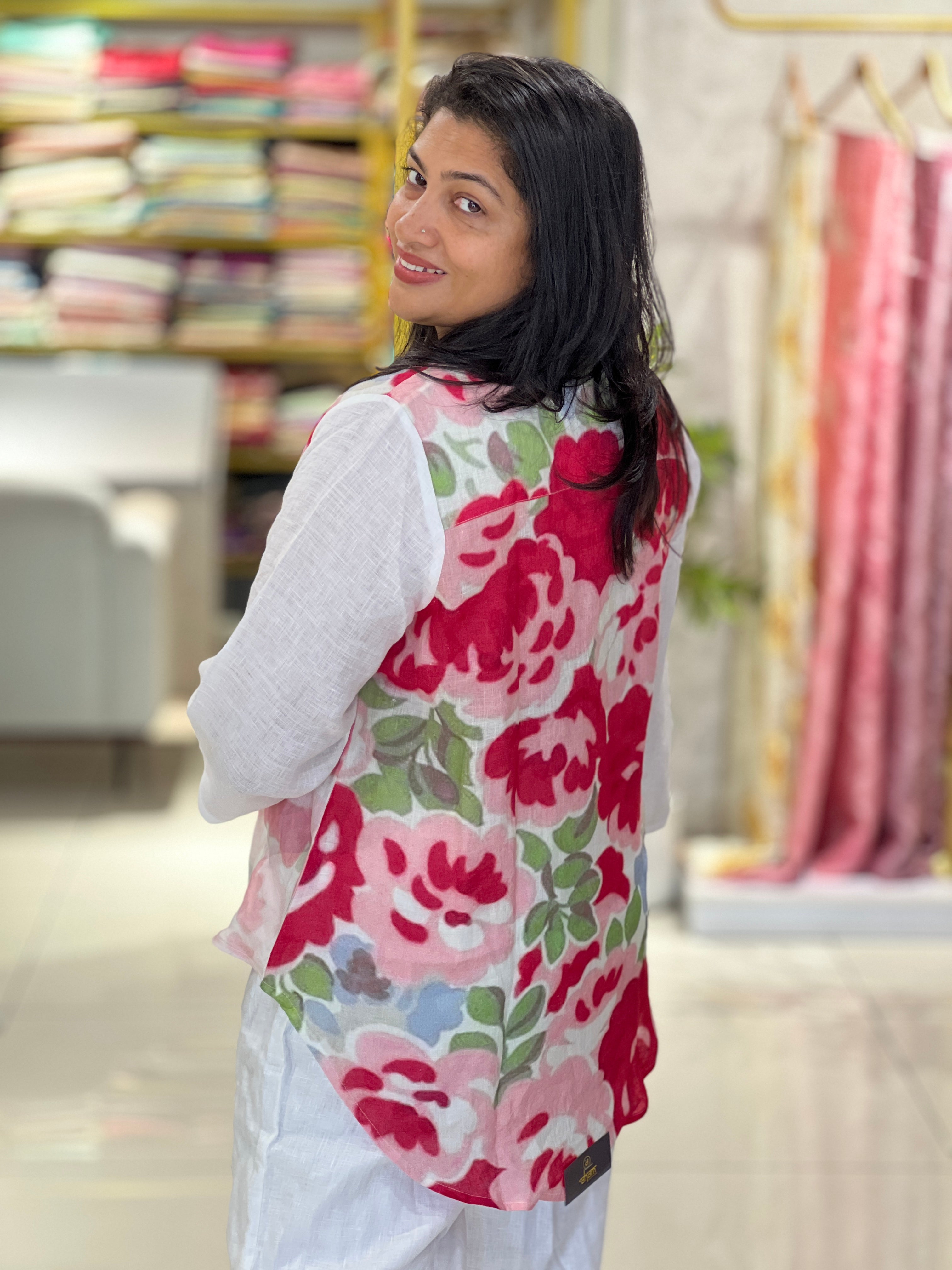 Floral Printed Shirt Pattern Pure Linen Kurta | RAG106