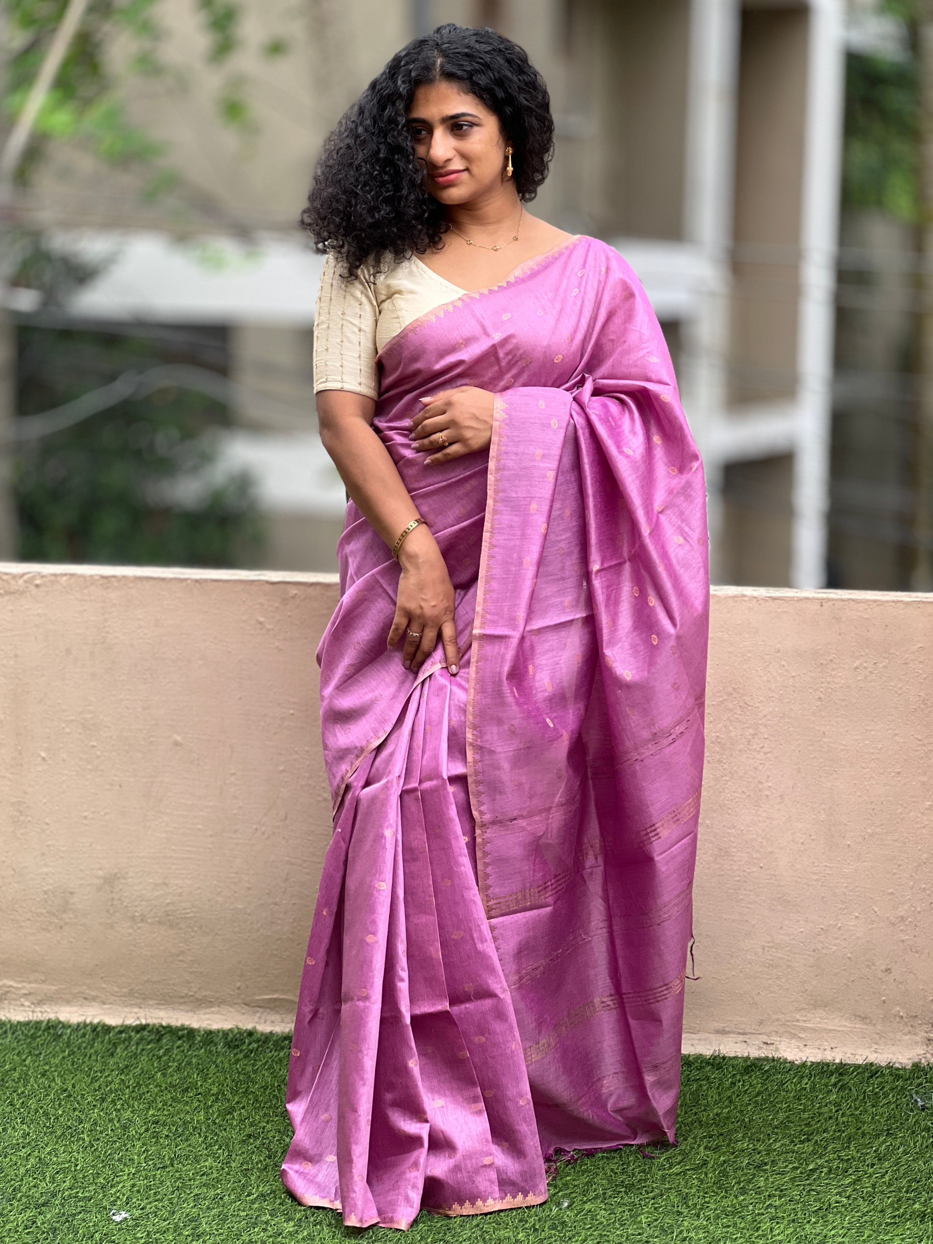 Zari Weaving Buta Bamboo Tussar Saree | SVF102