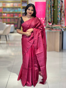 Machine Embroidery Detailed Tussar Saree | YNG567