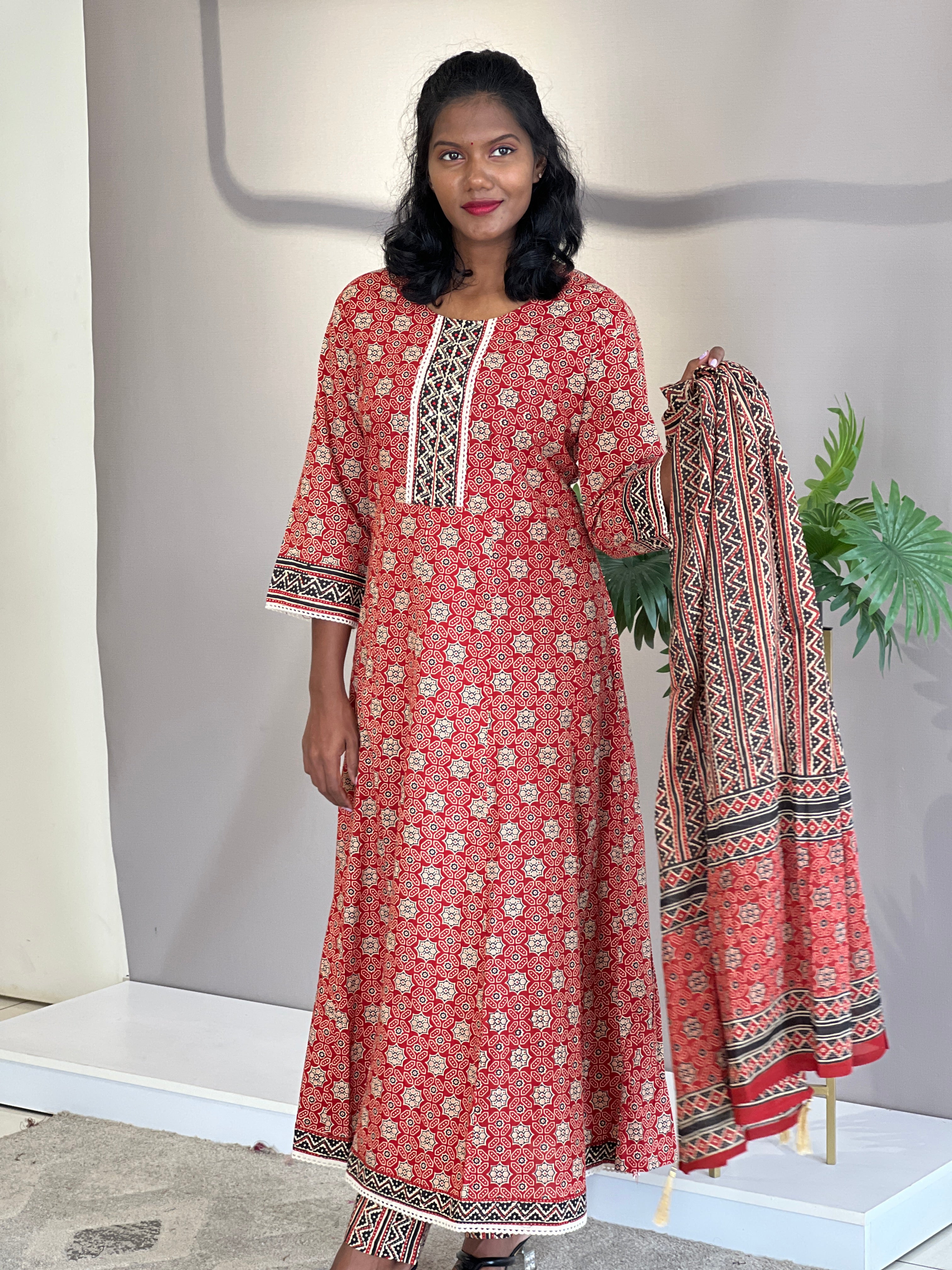 Ajark Printed Cotton Kurta Set | NI609