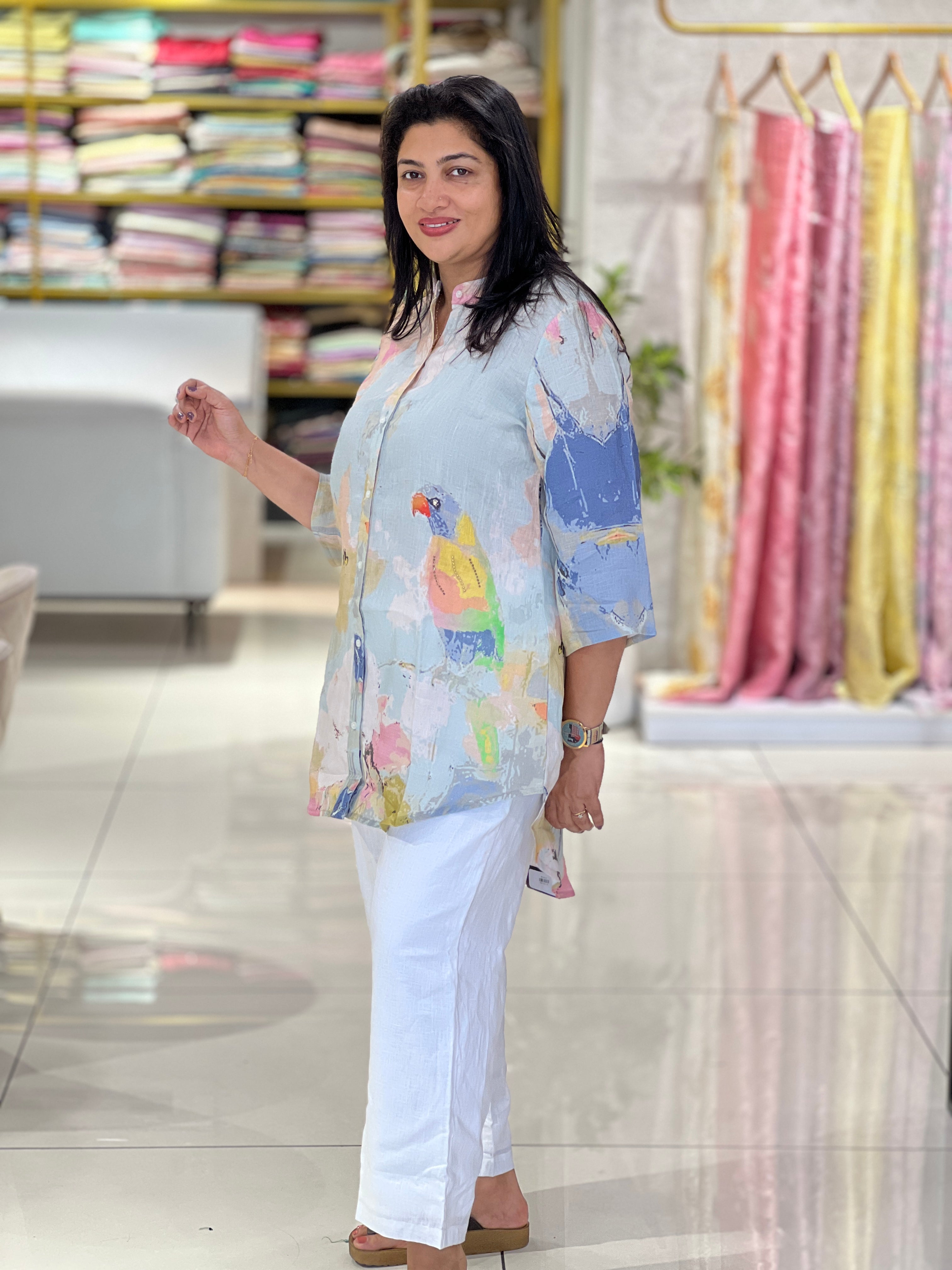 Printed Shirt Pattern Pure Linen Kurta | RAG113