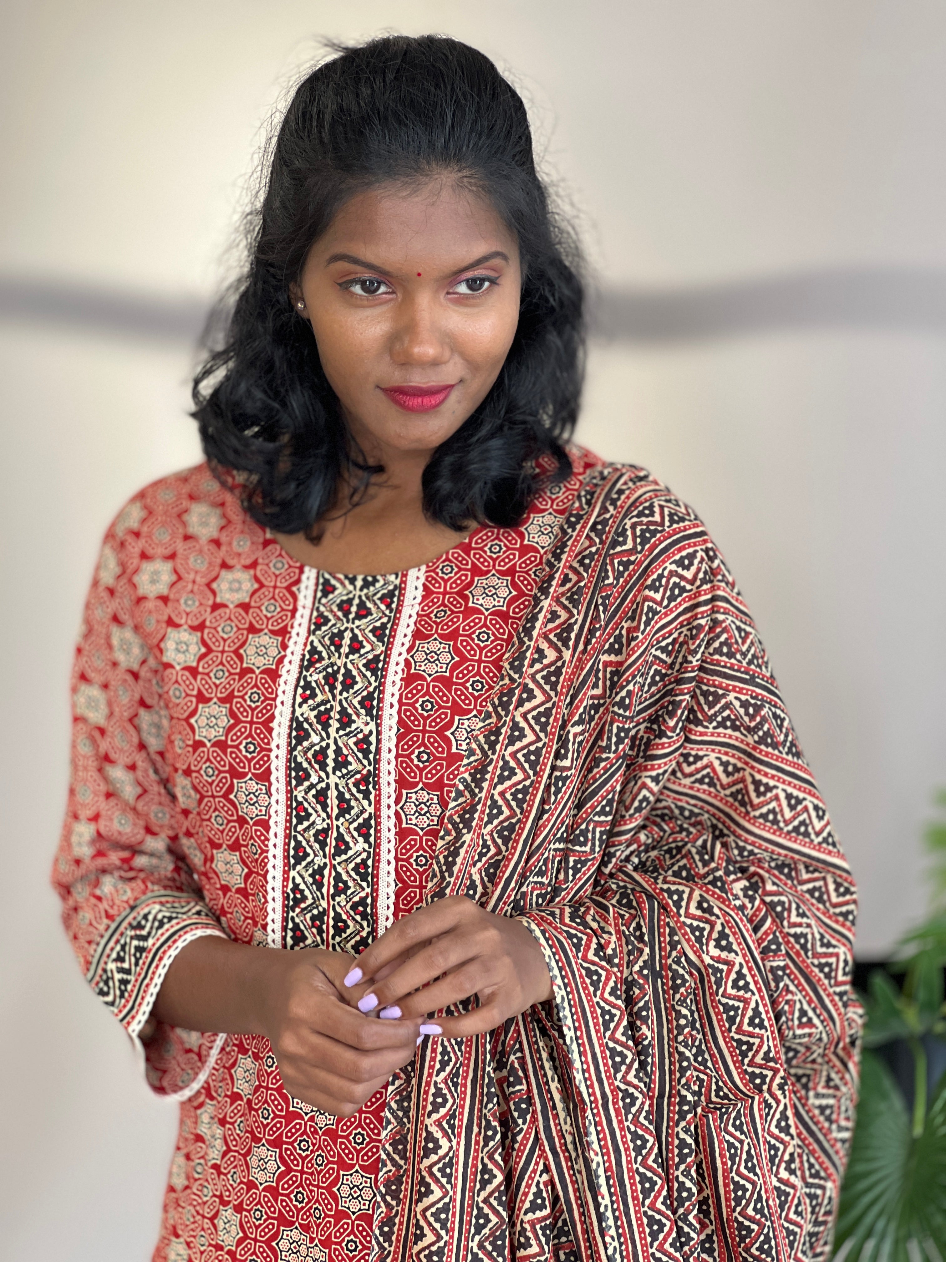 Ajark Printed Cotton Kurta Set | NI609