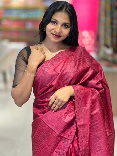 Machine Embroidery Detailed Tussar Saree | YNG567