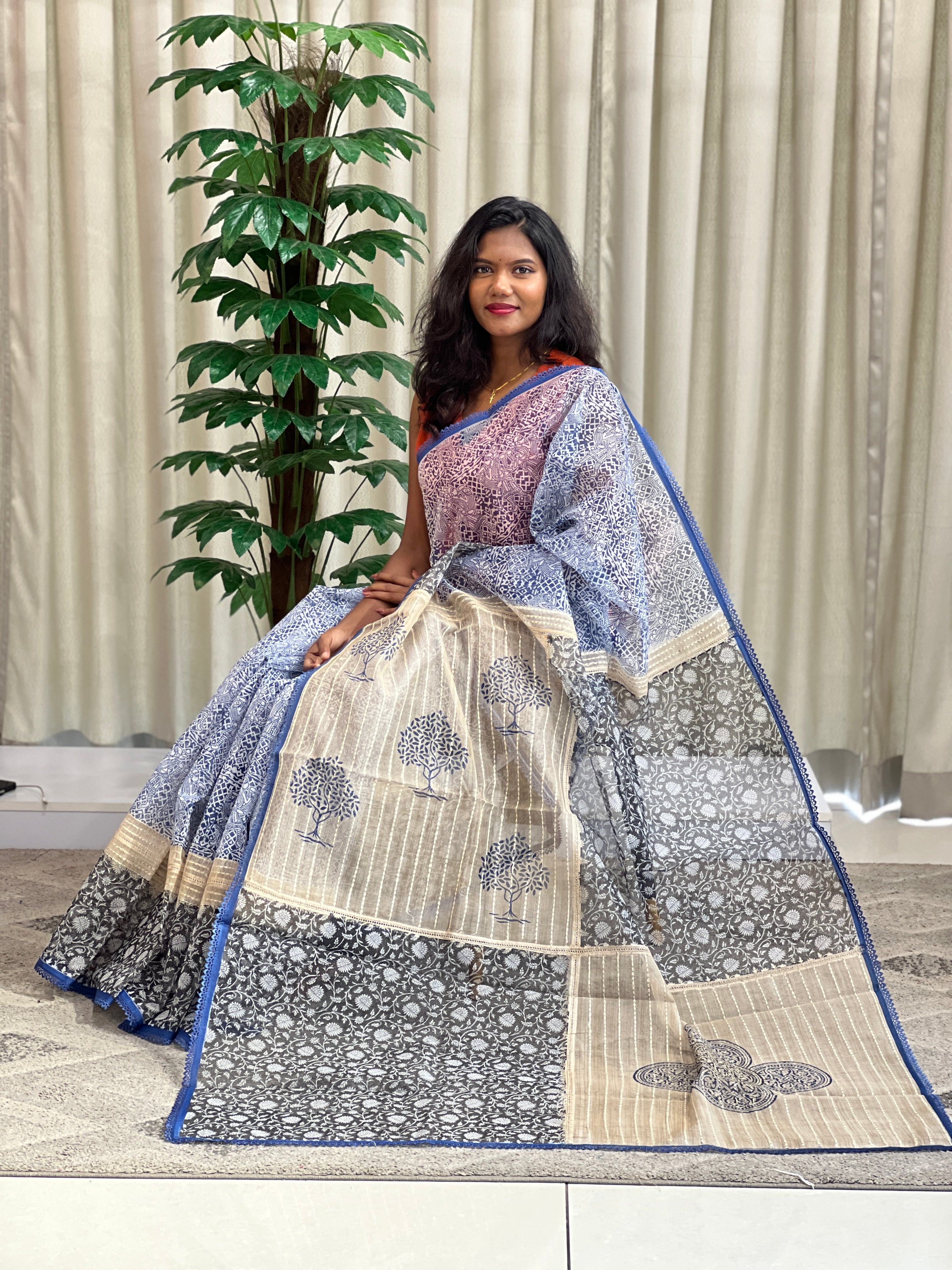 Geometric Pattern Super Net Kota Saree | YNG1335