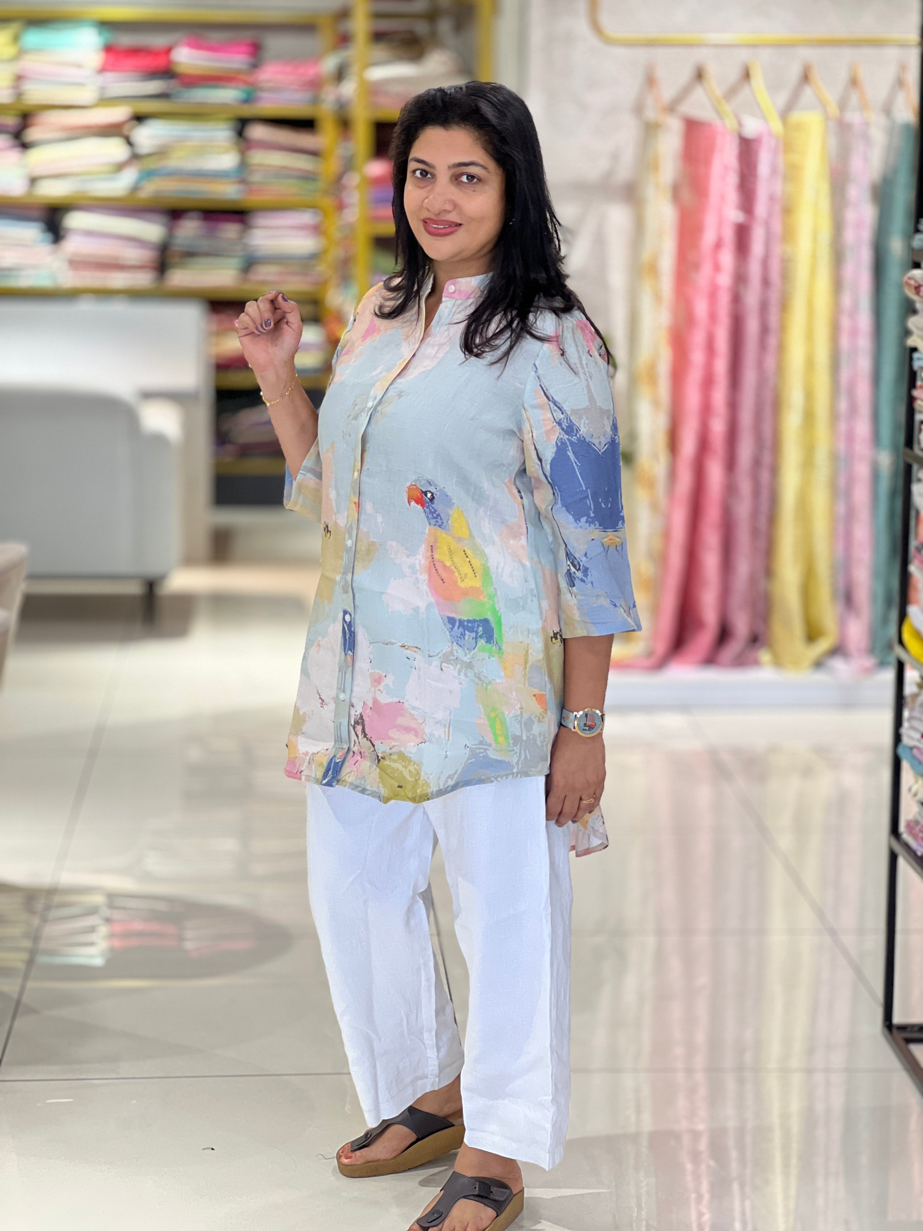 Printed Shirt Pattern Pure Linen Kurta | RAG113