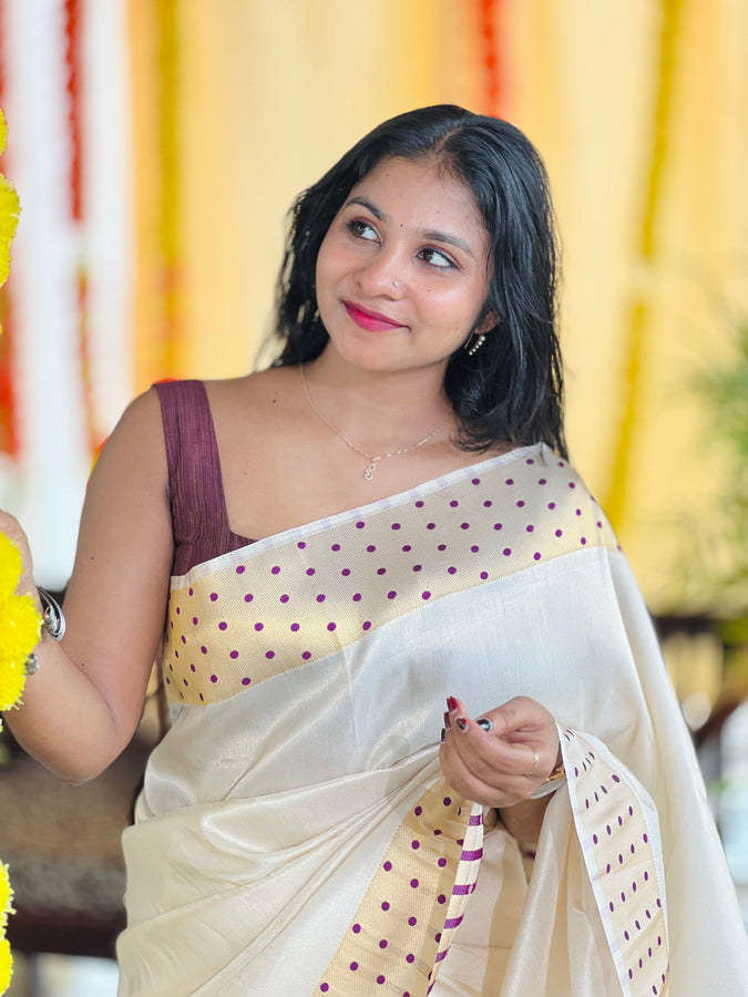 Polka Dot Tissue Weaving semi Silk Saree | HT222
