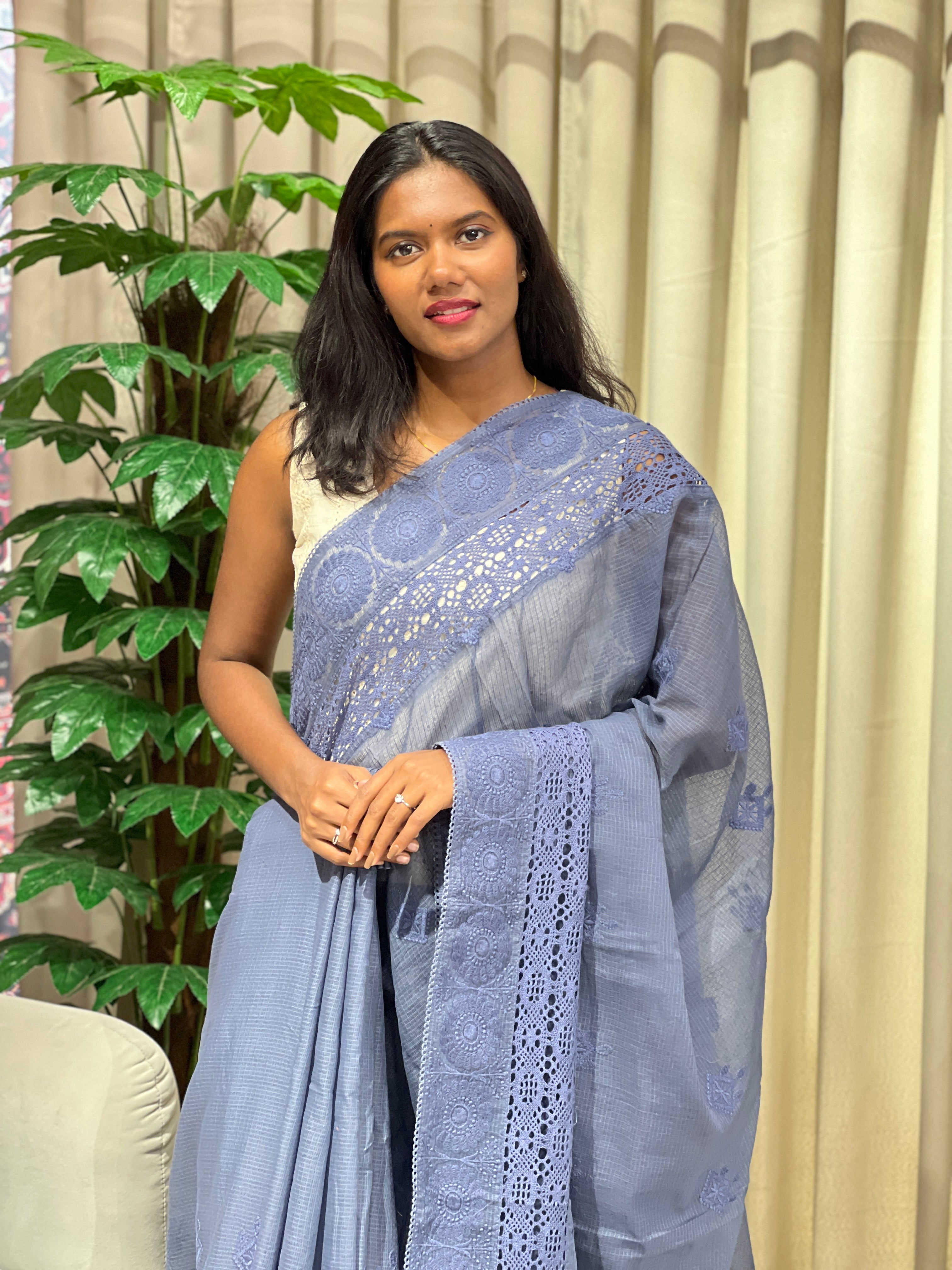 Machine Embroidery Detailed Kota Saree | PF1208