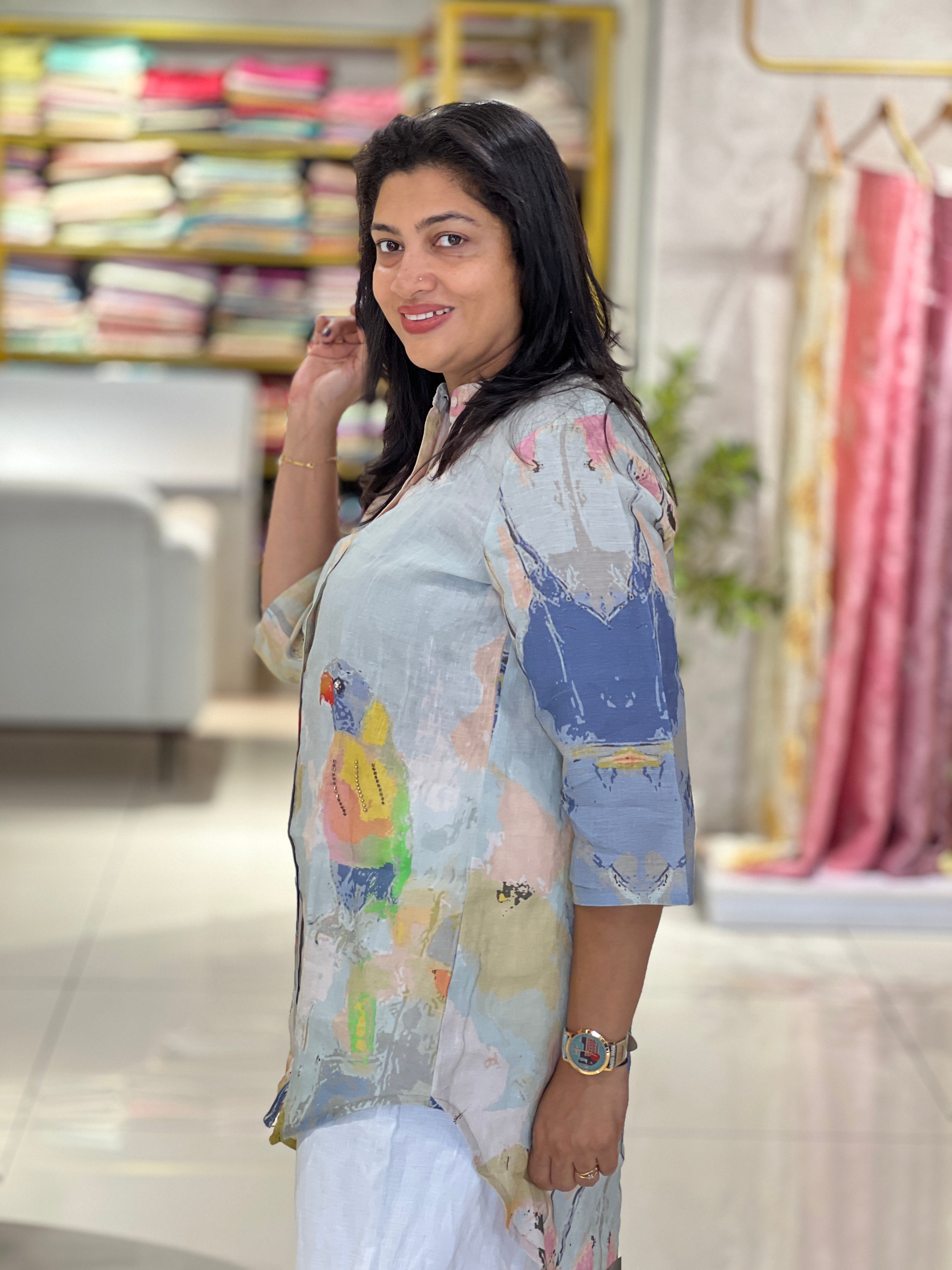 Printed Shirt Pattern Pure Linen Kurta | RAG113