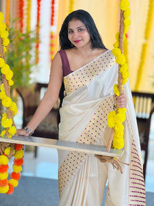 Polka Dot Tissue Weaving semi Silk Saree | HT222