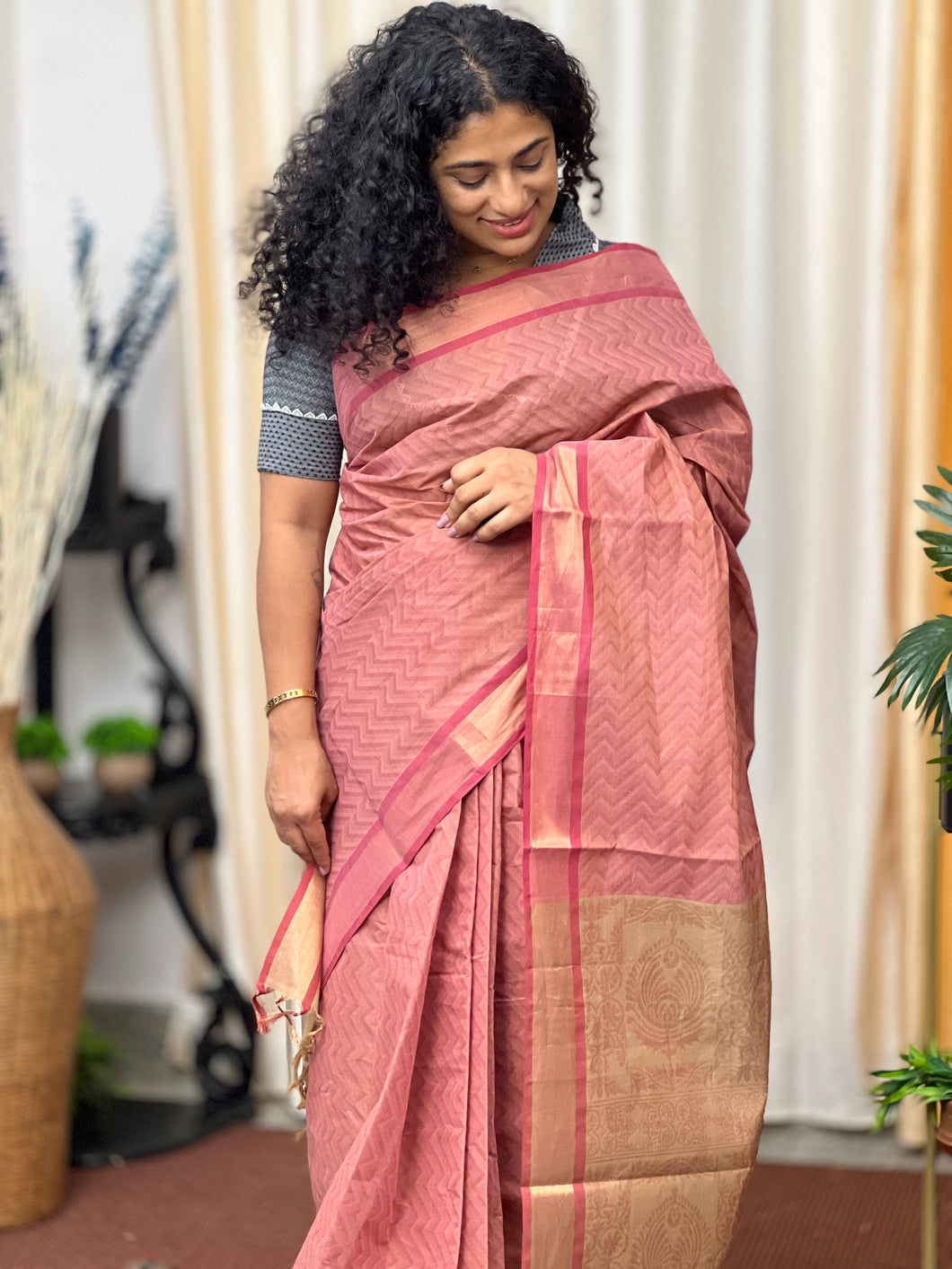 Zig Zag Pattern Pure Cotton Saree | UDF136