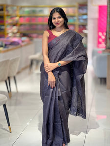 Machine Embroidery With Cutwork Detailed Silky Kota Saree | BLD1191