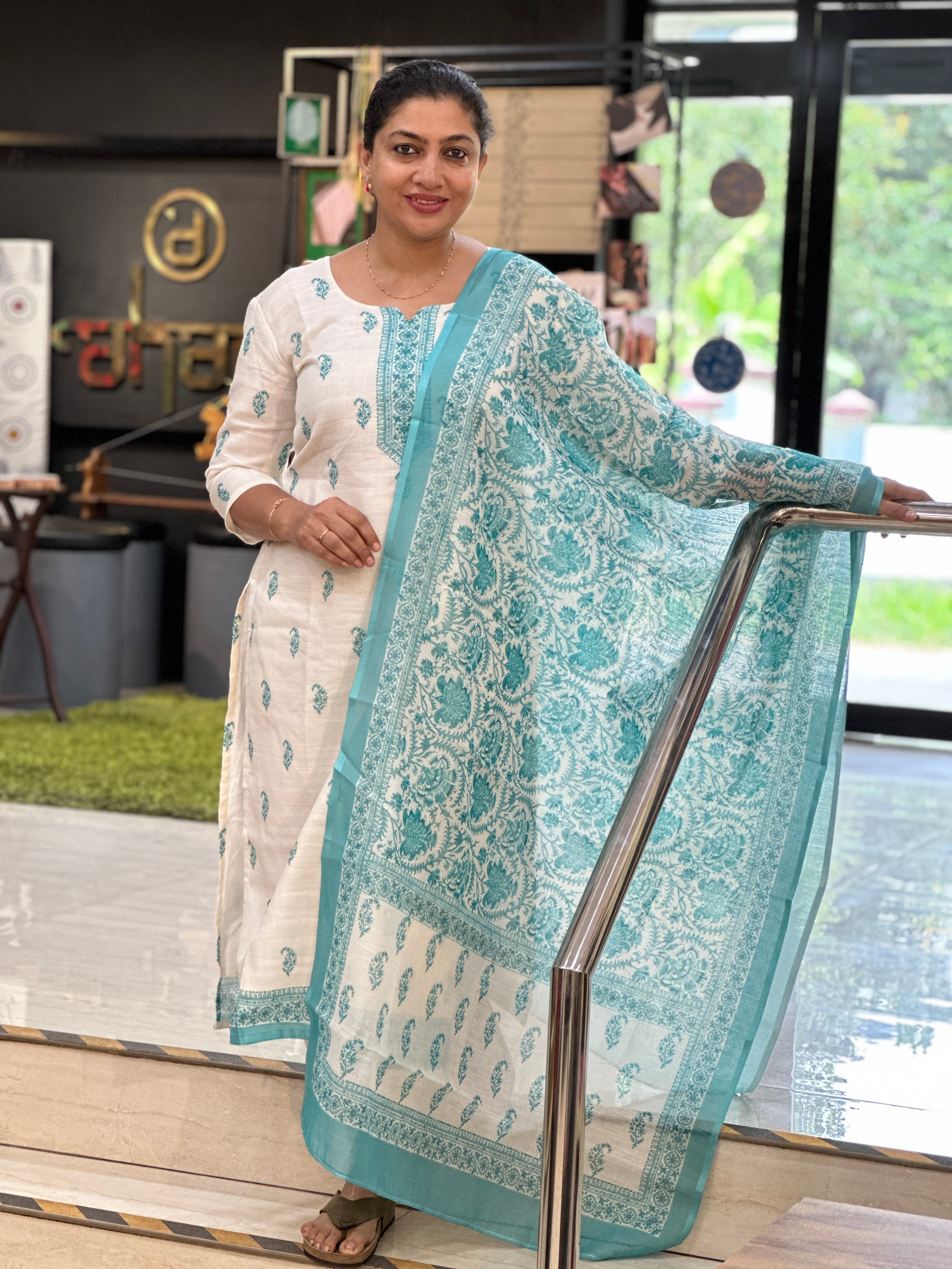 Floral Printed Linen-Cotton Unstitched Salwar Set (Without Bottom) | SSN481