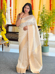 Polka Dot Tissue Weaving semi Silk Saree | HT222