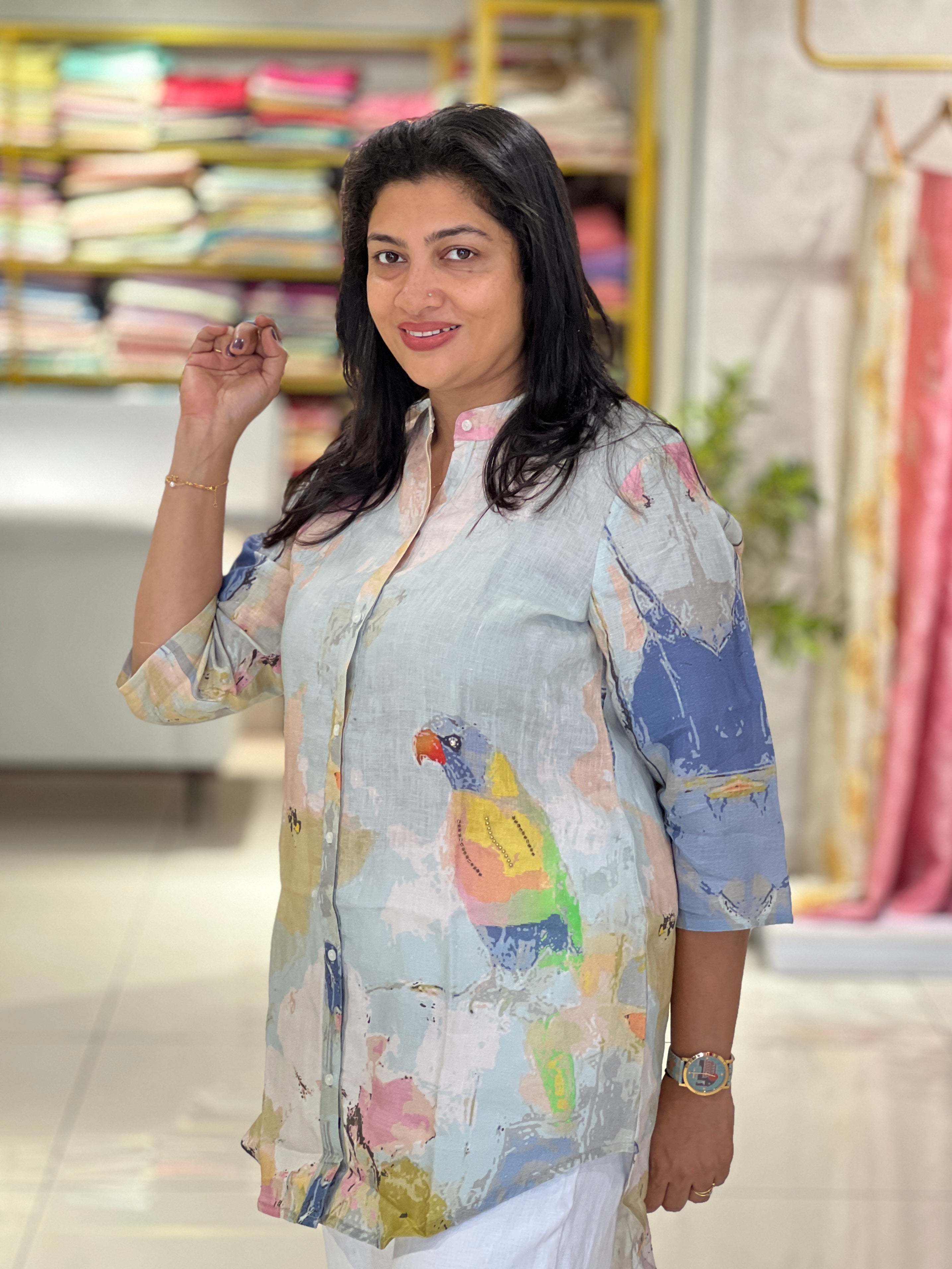 Printed Shirt Pattern Pure Linen Kurta | RAG113