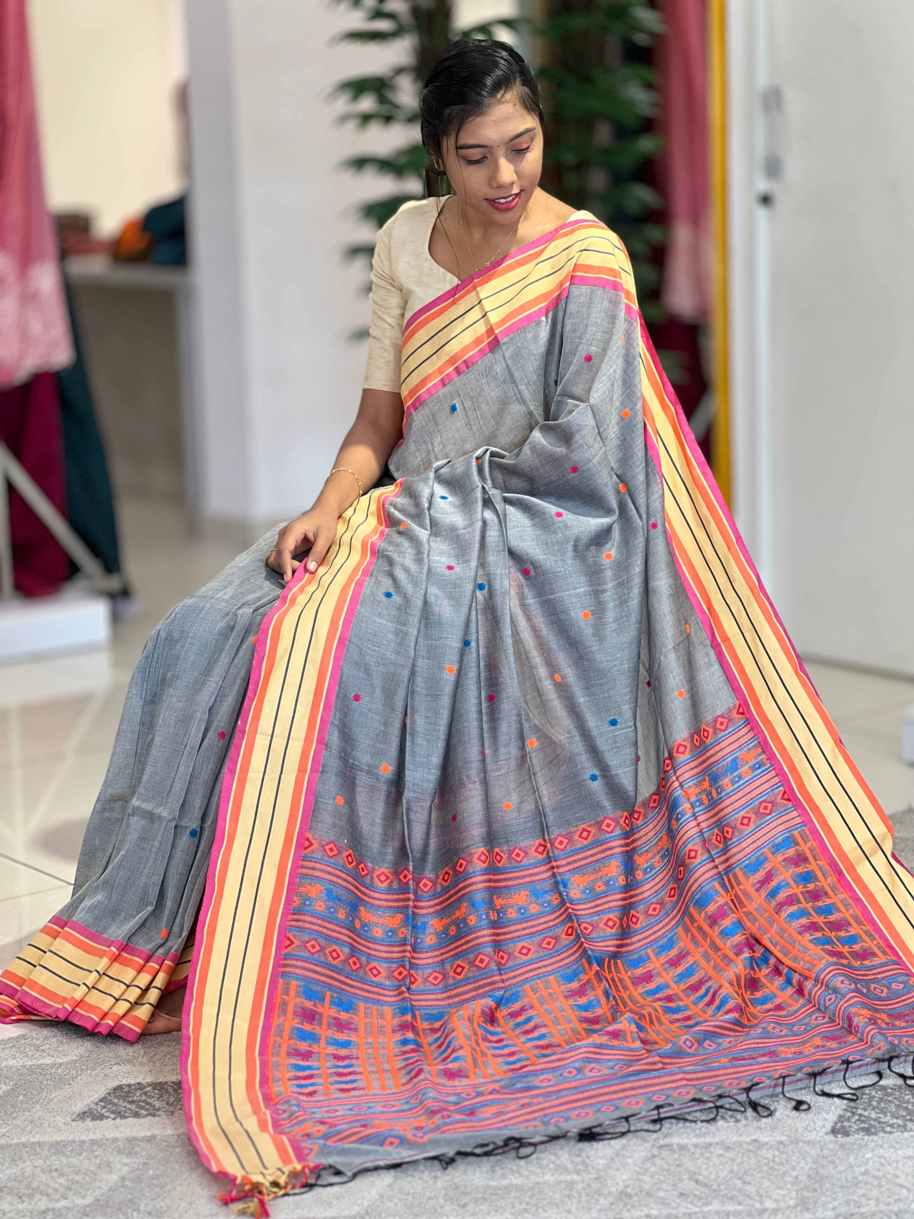 Thread Woven Balussery Cotton Saree | AB236