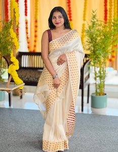 Polka Dot Tissue Weaving semi Silk Saree | HT222