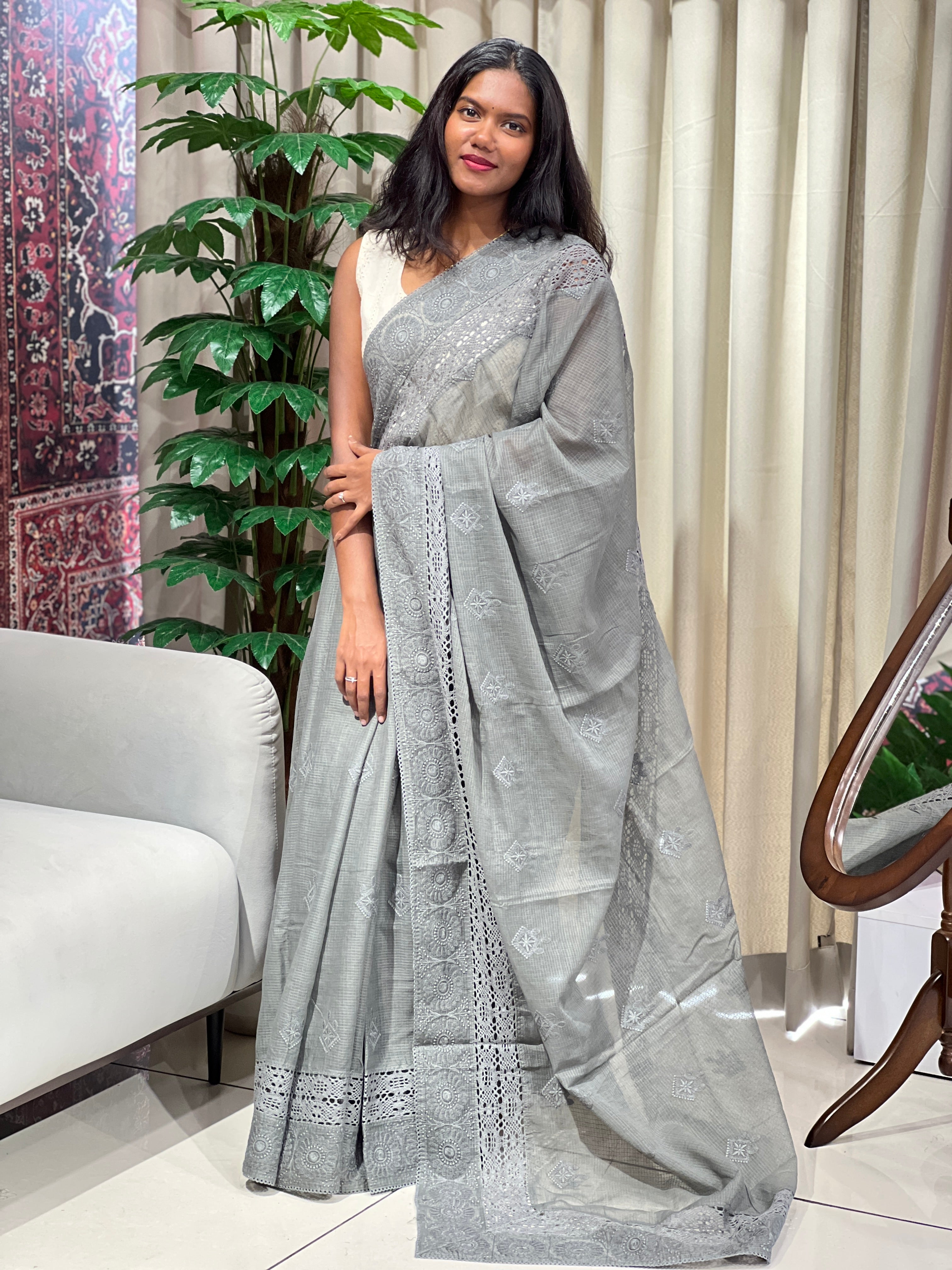 Machine Embroidery Detailed Kota Saree  | PF1207