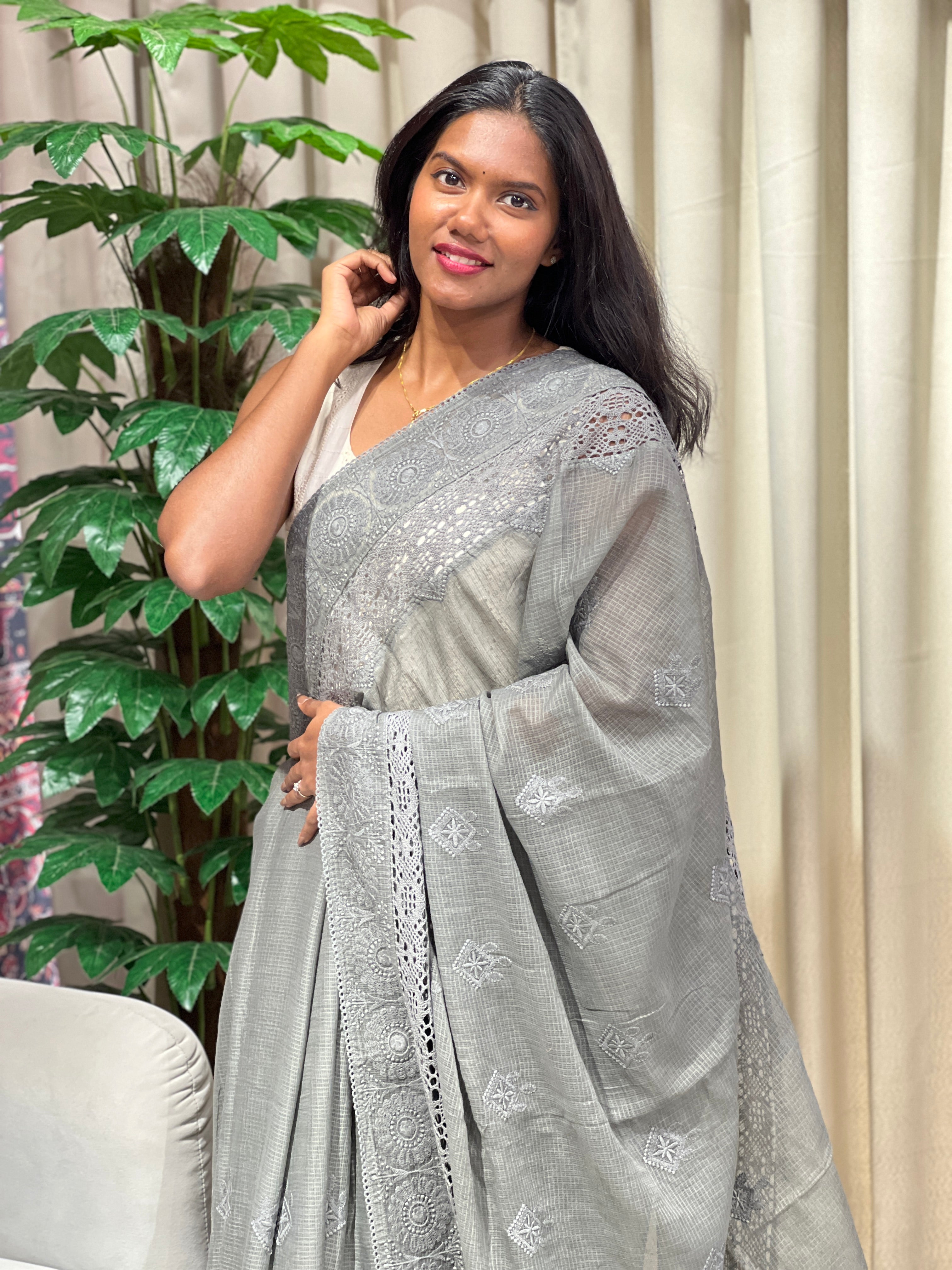 Machine Embroidery Detailed Kota Saree  | PF1207