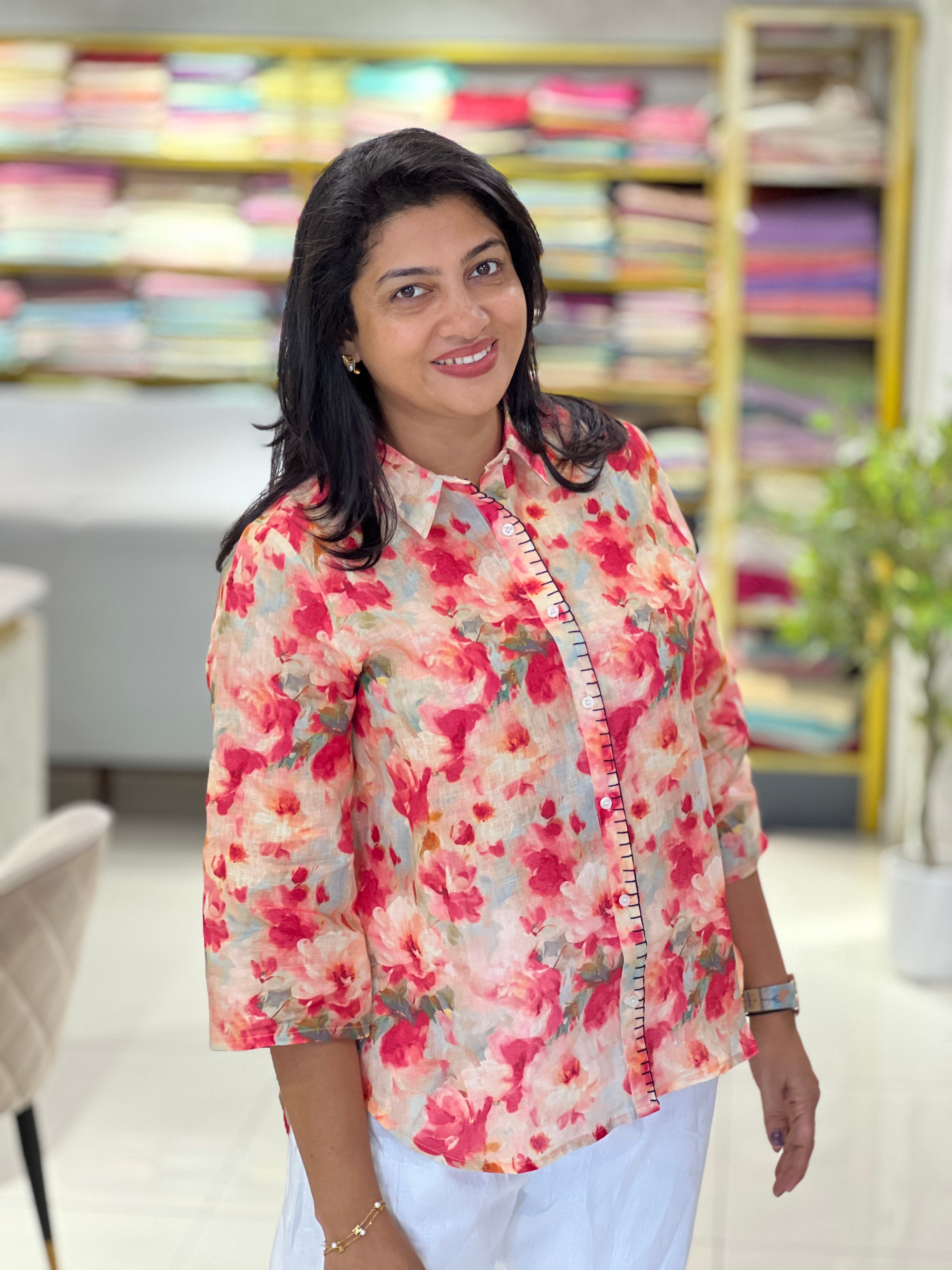 Floral Printed Shirt Pattern Pure Linen Kurta | RAG110