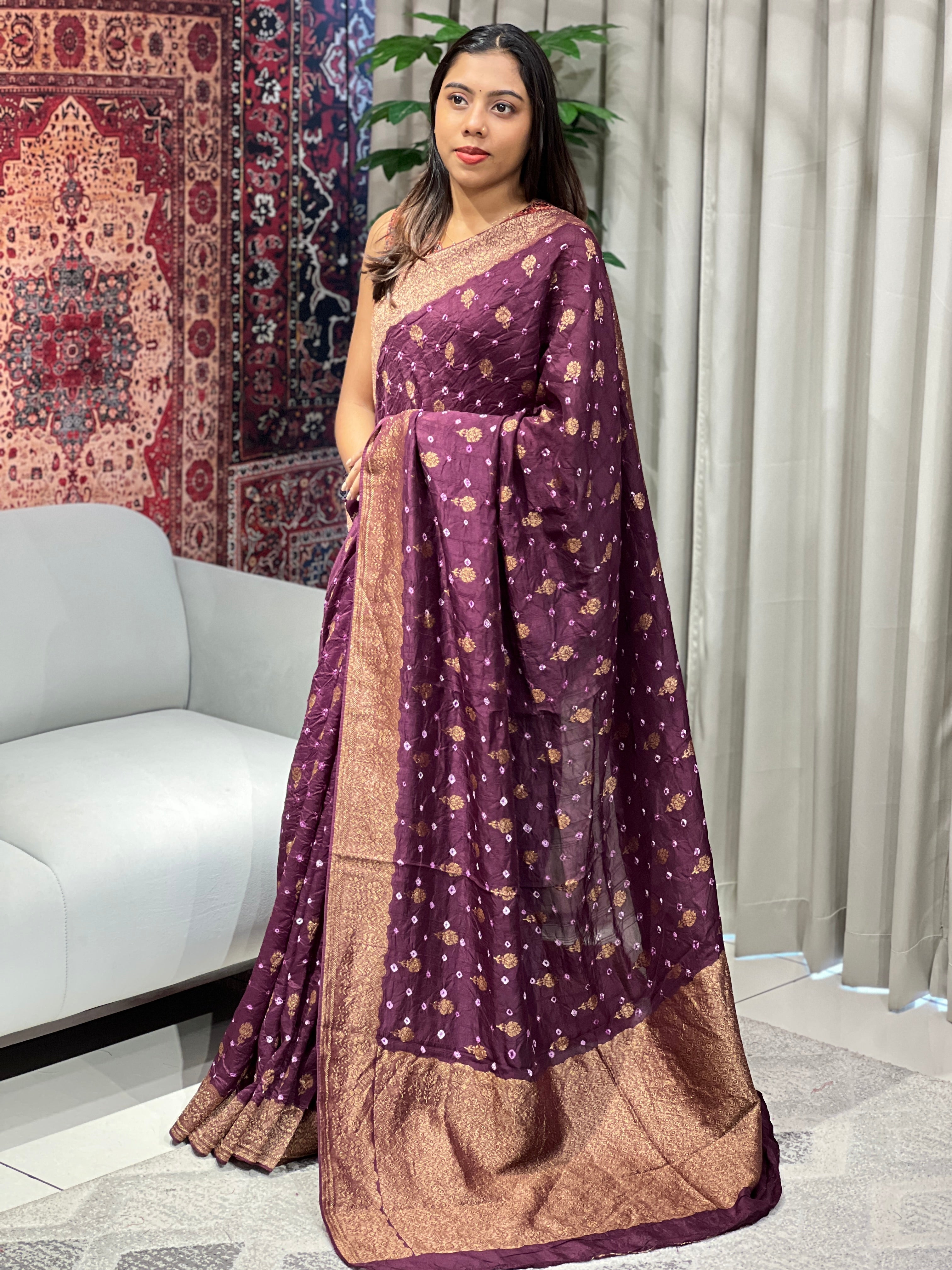 Bandhani Tie & Dye patterned Banarasi Silk Saree | YNG662