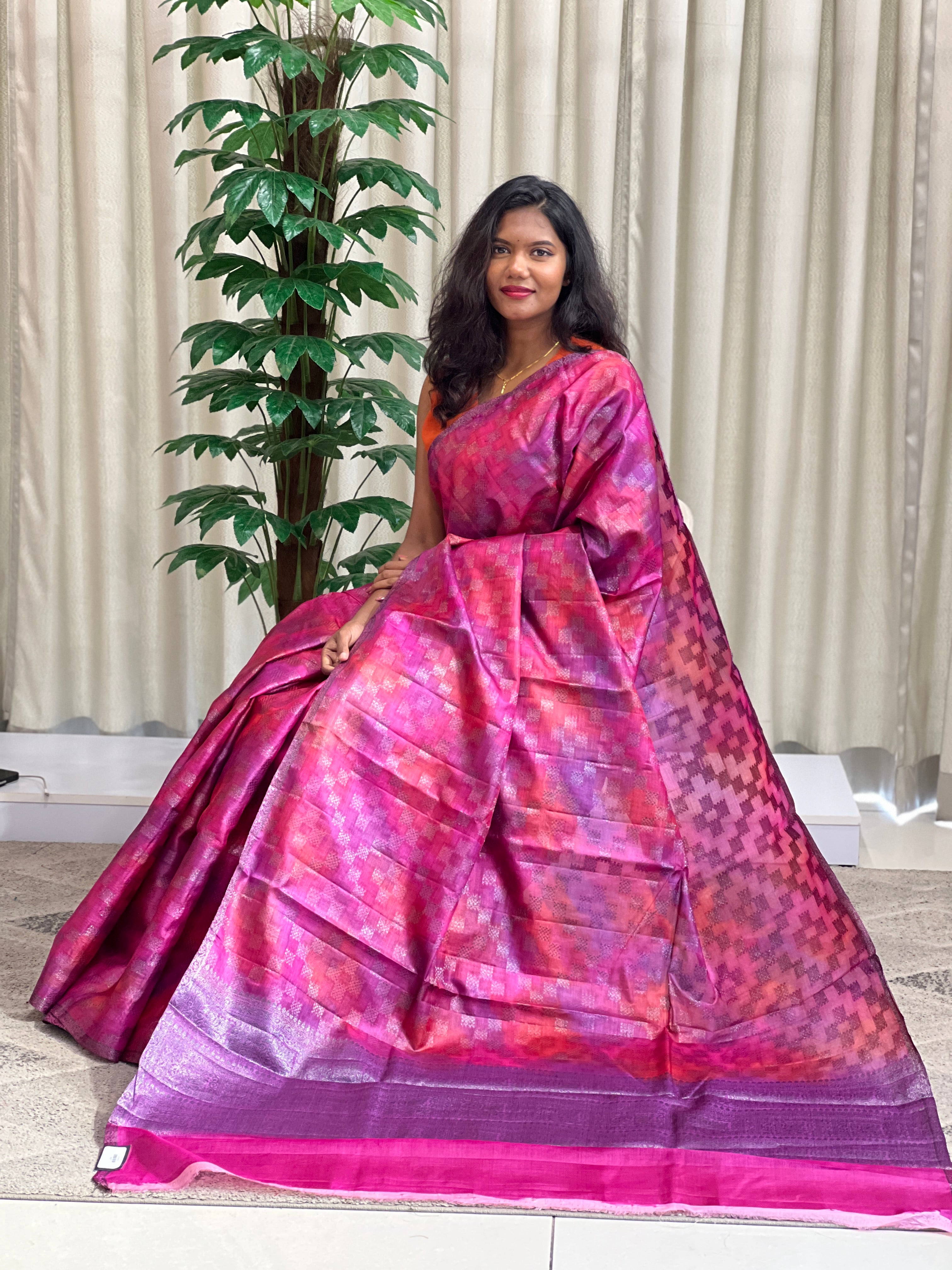 Tie & Dye Pattern Tussar Saree | GA127