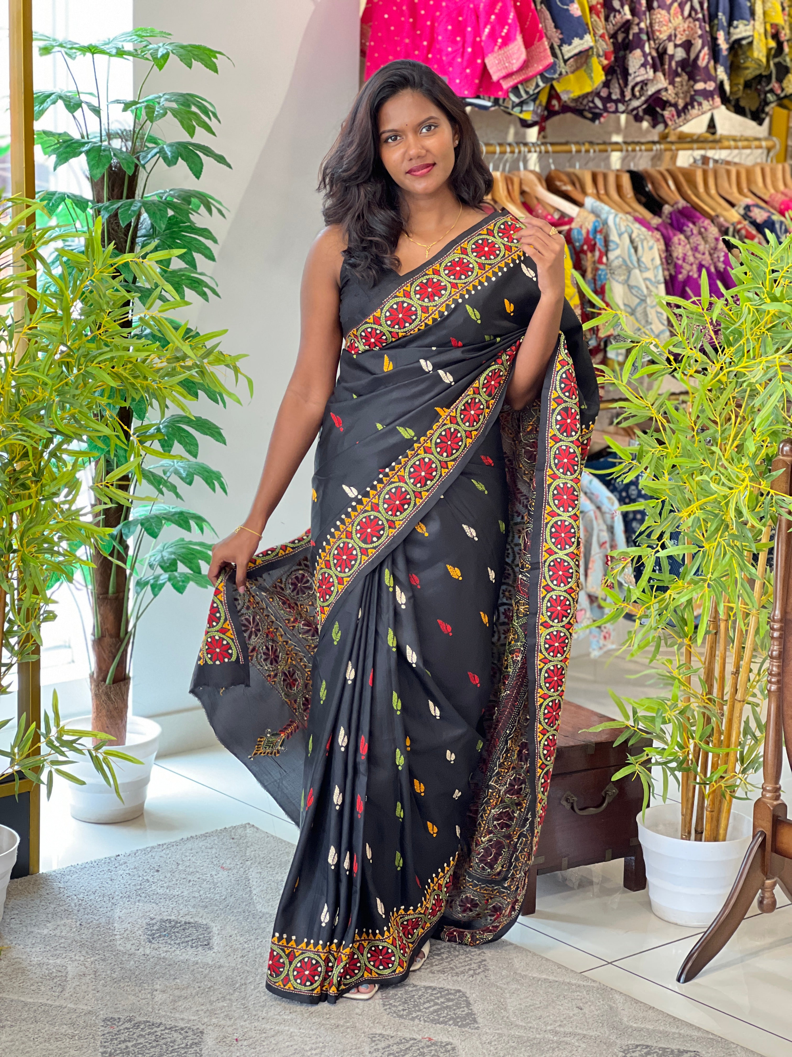 Kantha Embroidered Bangalore Silk Saree | AYD146