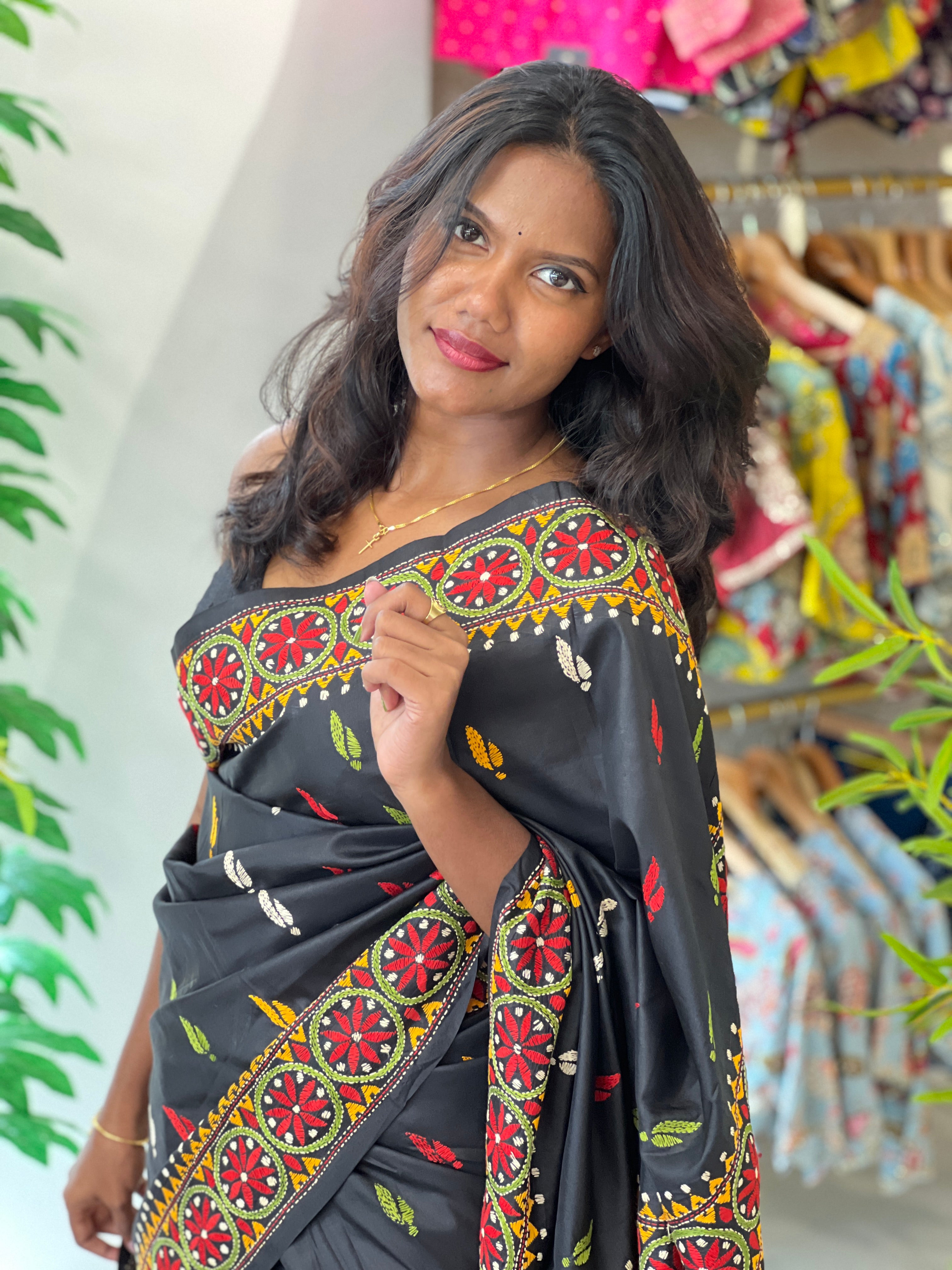 Kantha Embroidered Bangalore Silk Saree | AYD146