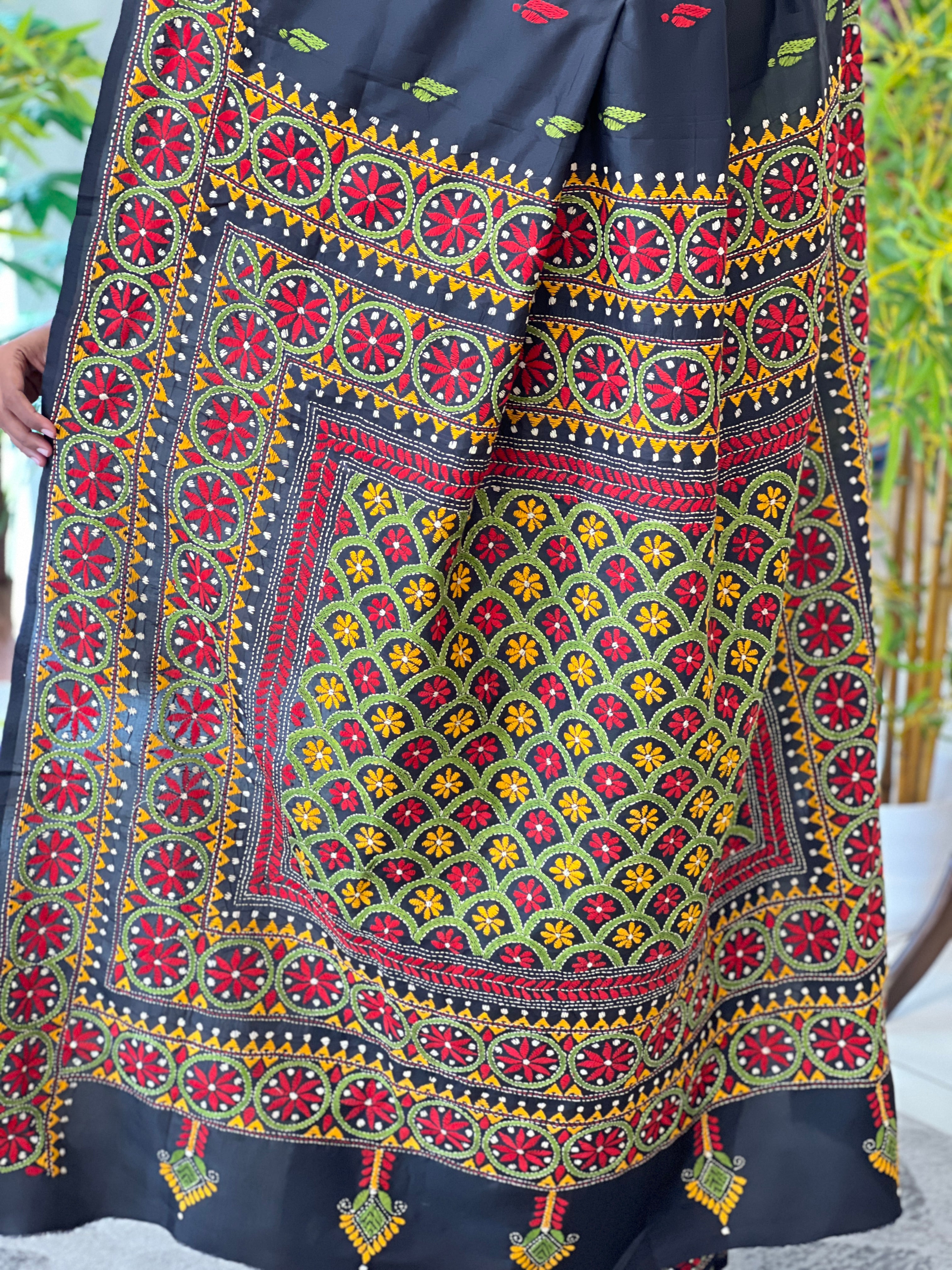 Kantha Embroidered Bangalore Silk Saree | AYD146
