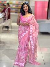 Floral Applique Work Detailed Organza Saree | MM140