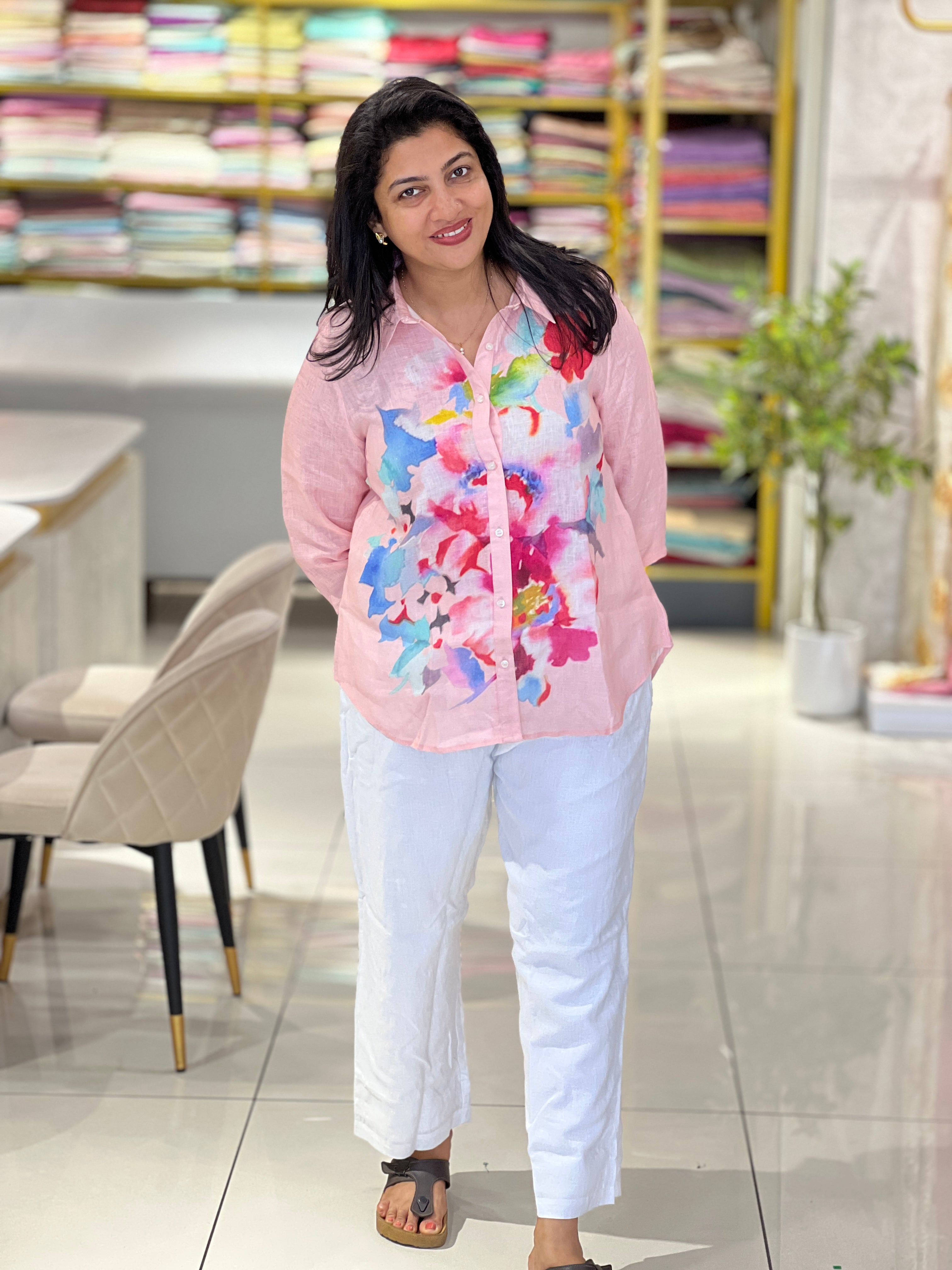 Floral Printed Shirt Pattern Pure Linen Kurta | RAG112