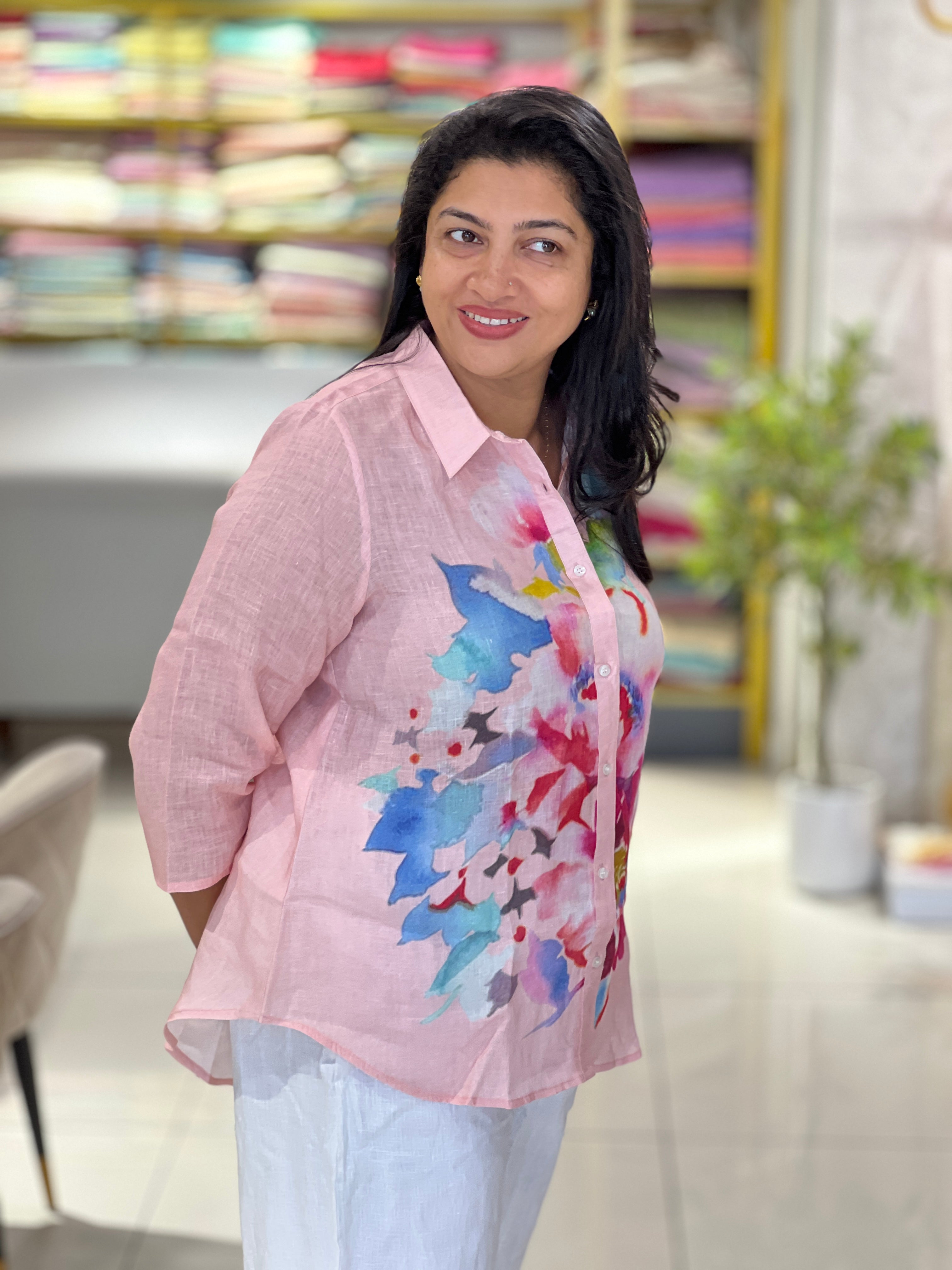 Floral Printed Shirt Pattern Pure Linen Kurta | RAG112