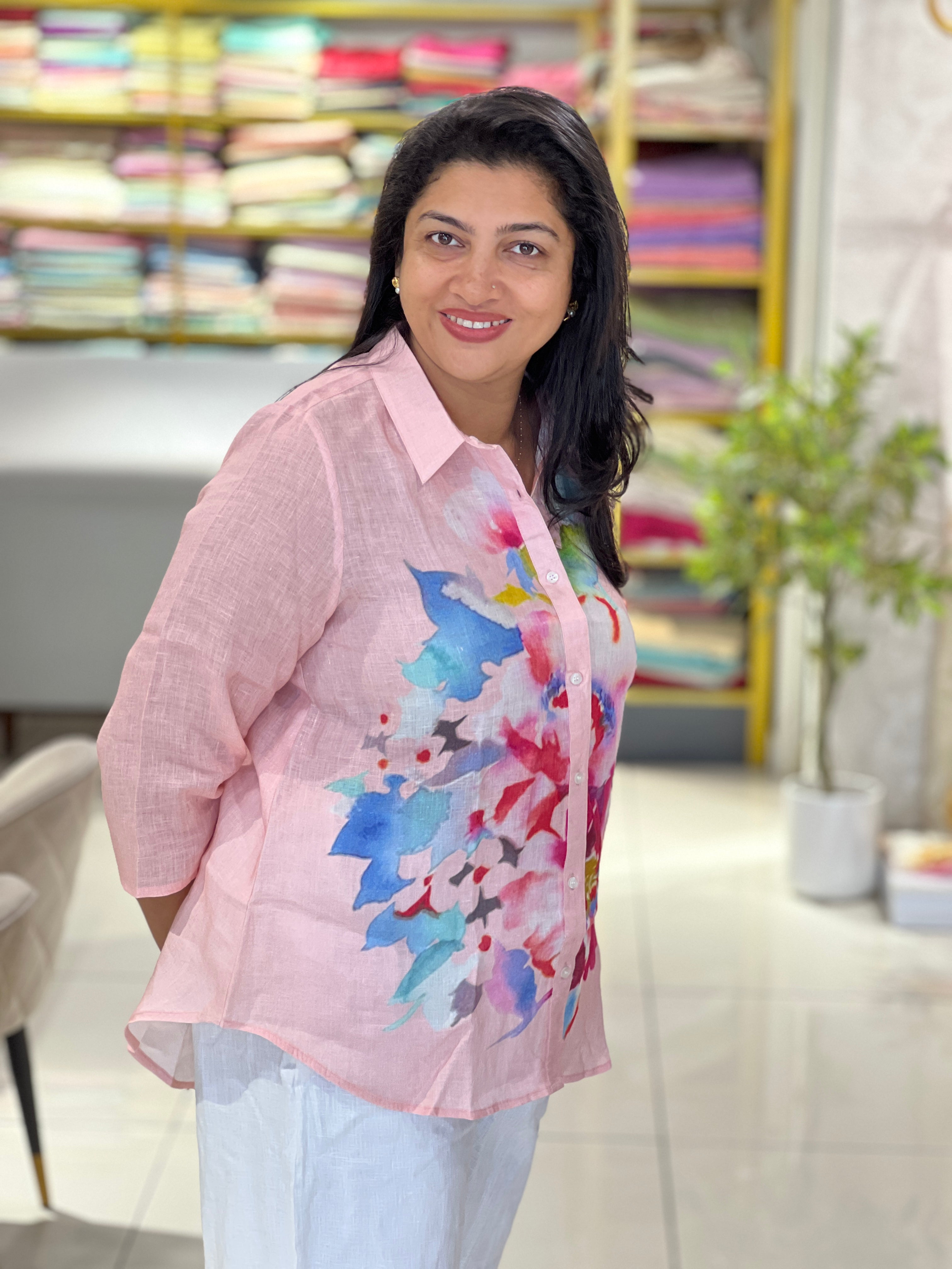 Floral Printed Shirt Pattern Pure Linen Kurta | RAG112