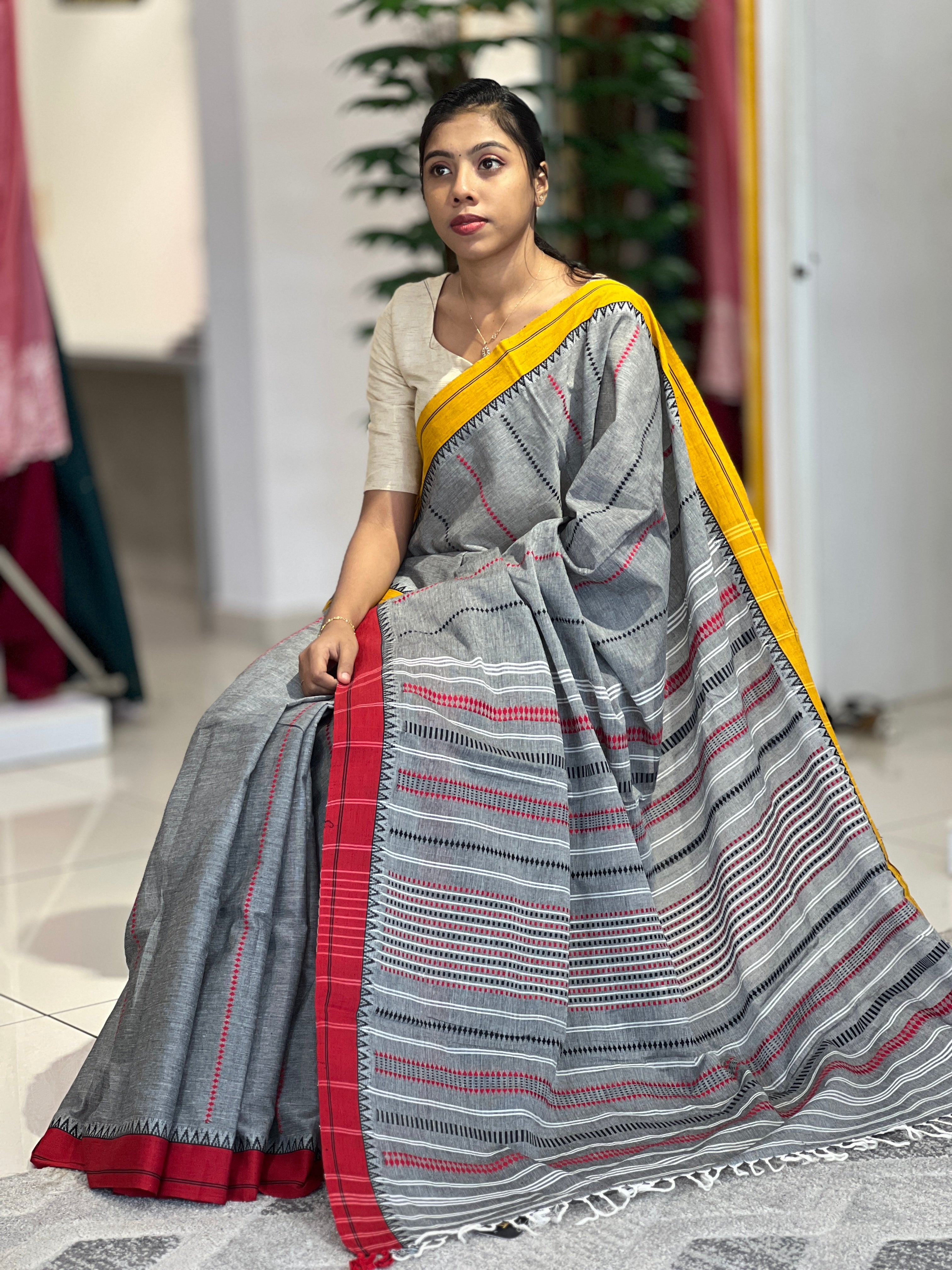 Thread Wevaing Pattern Cotton Saree  | TA101