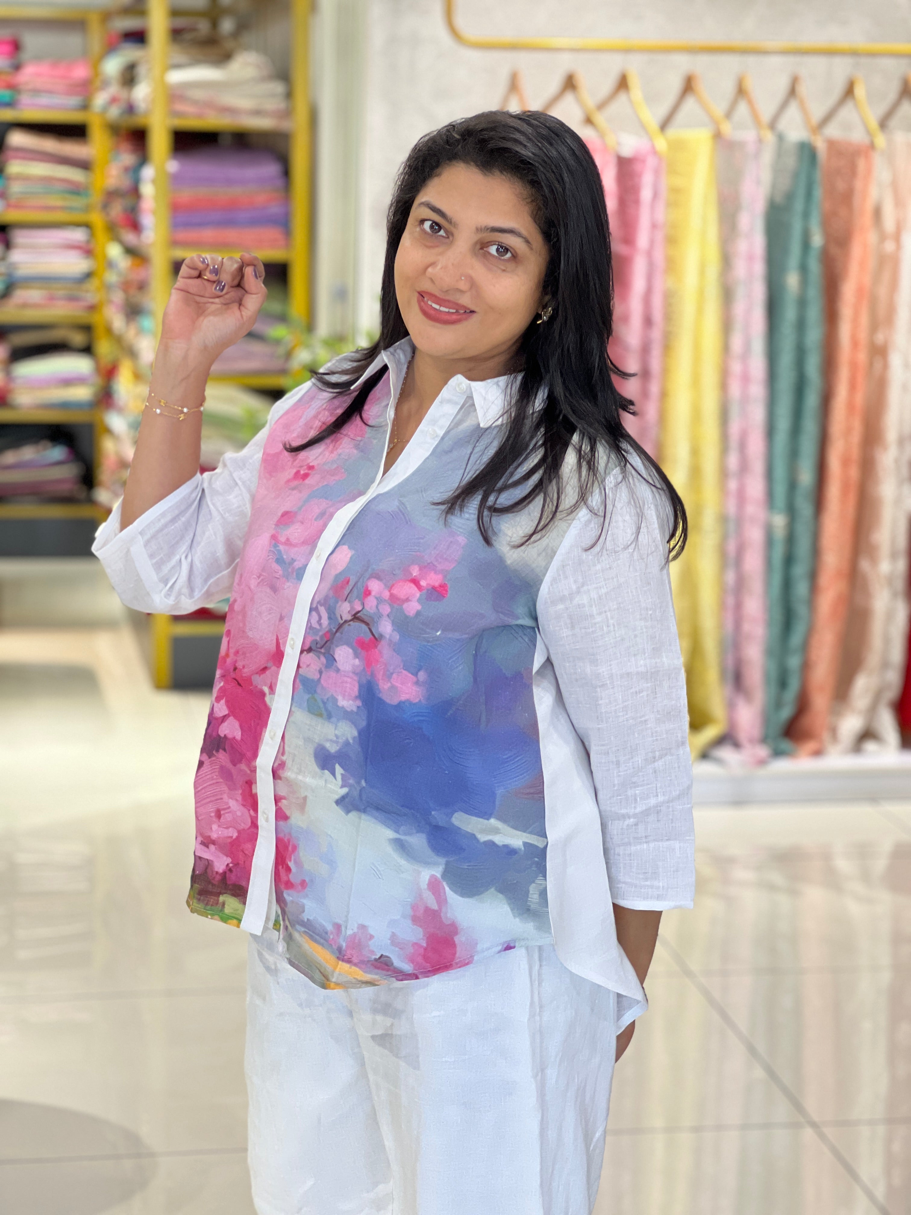 Floral Printed Shirt Pattern Pure Linen Kurta | RAG111