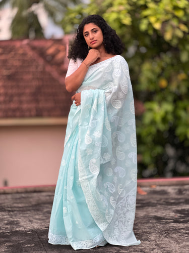 Traditional Chikankari Hand Embroidery  Pattern Check Kota Saree | TOT113